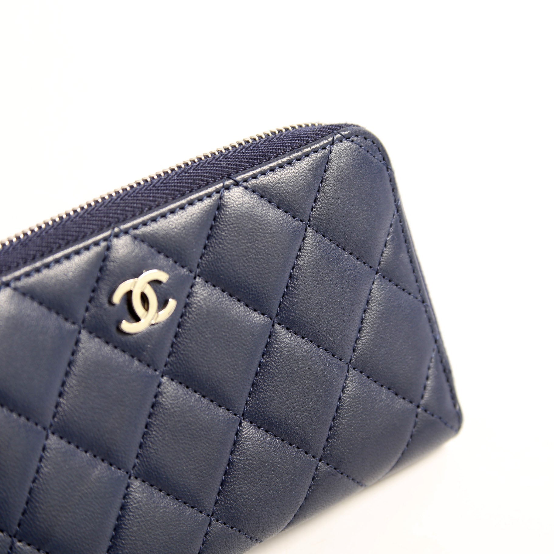 Chanel CC Lambskin Zip Around Wallet Navy