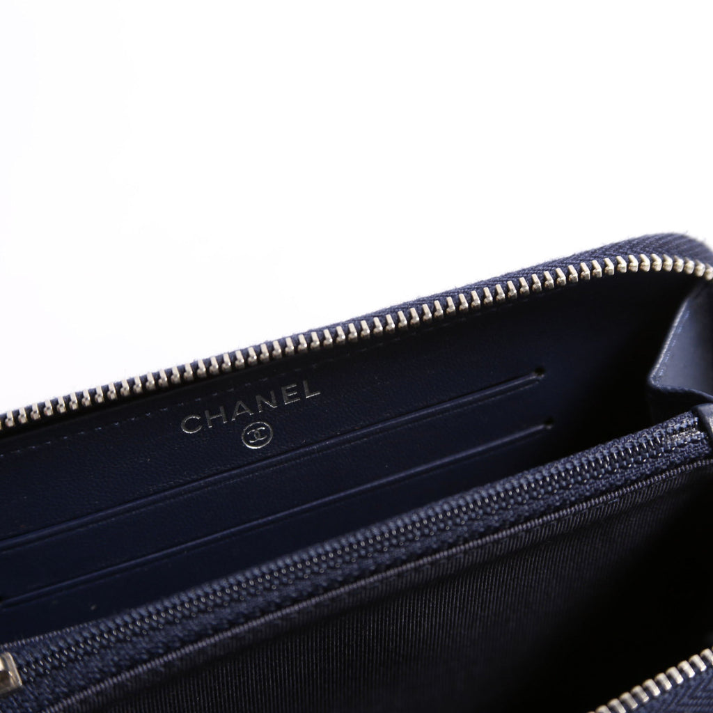 Chanel CC Lambskin Zip Around Wallet Navy