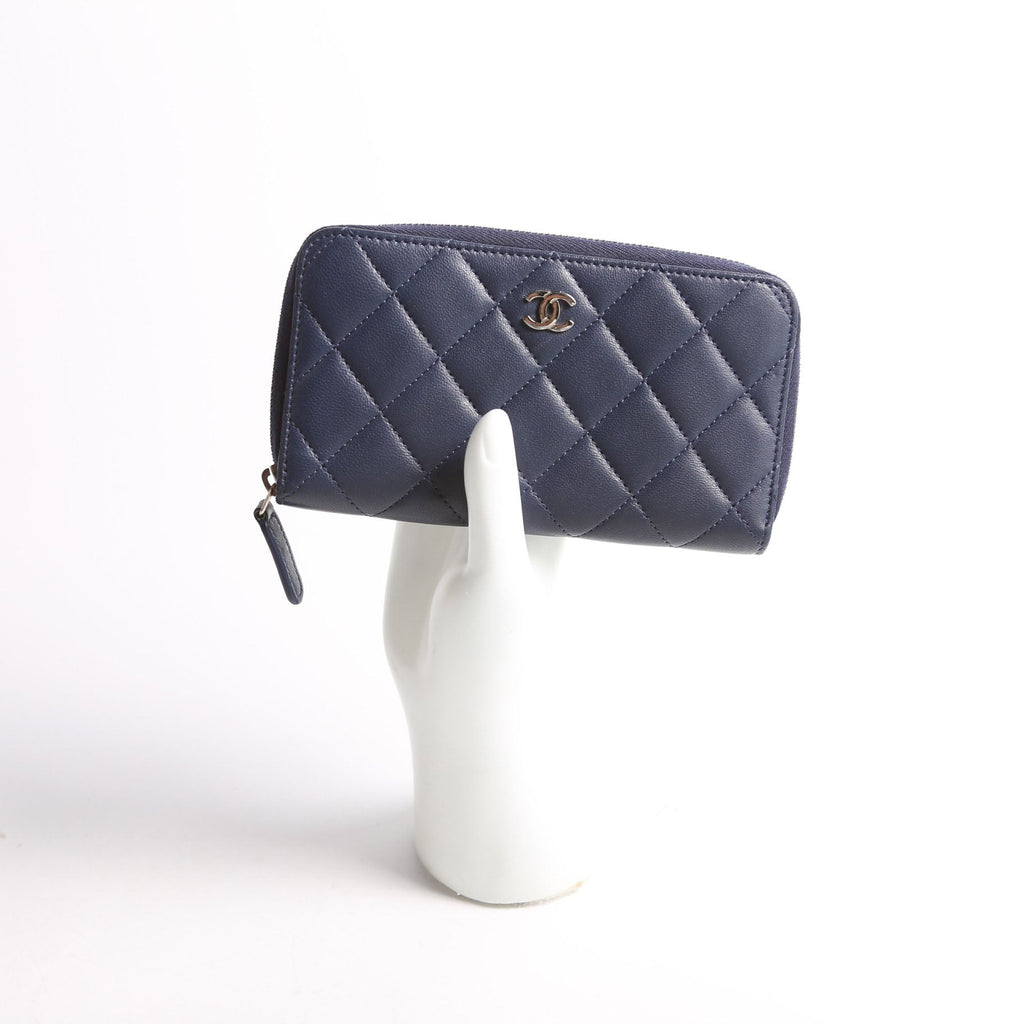 Chanel CC Lambskin Zip Around Wallet Navy