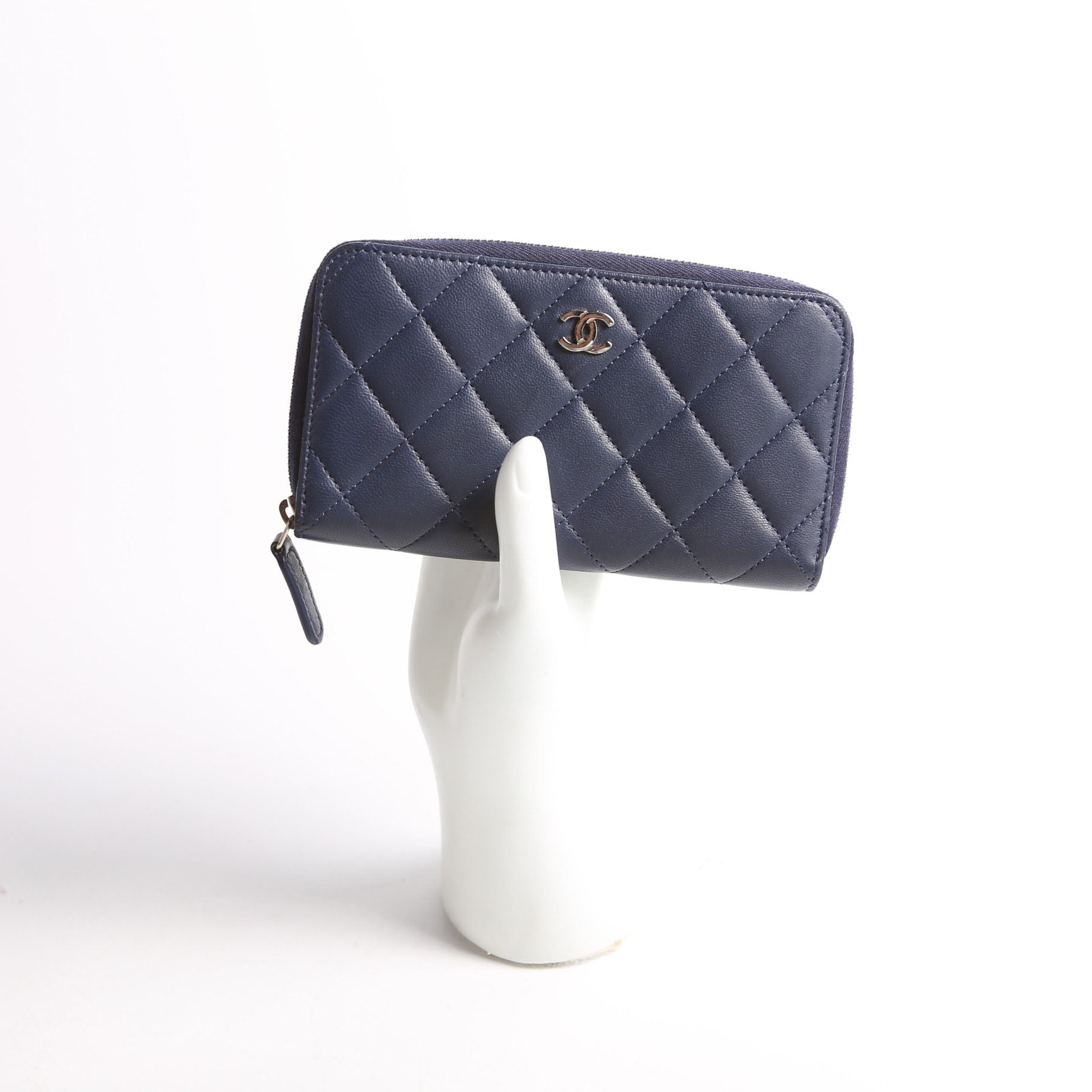Chanel CC Lambskin Zip Around Wallet Navy