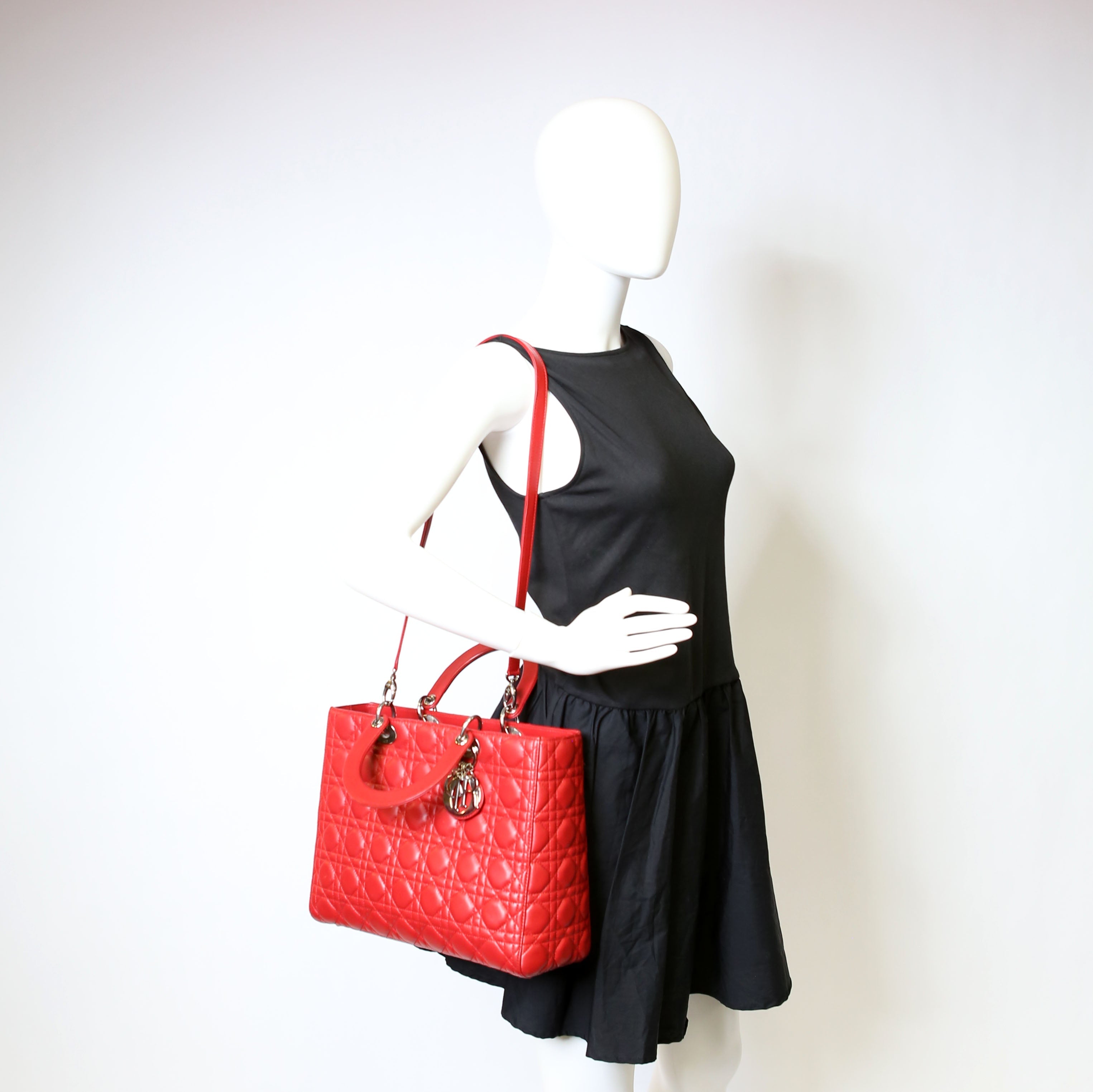 Christian Dior Lady Dior Large Lambskin Red