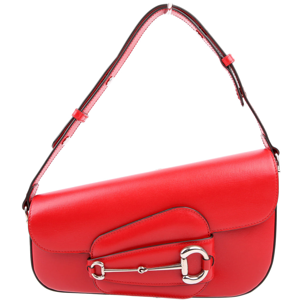 Gucci 764155 Horsebit 1955 GG Leather Asymmetric Shoulder Red