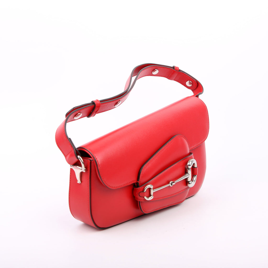 Gucci 764155 Horsebit 1955 GG Leather Asymmetric Shoulder Red