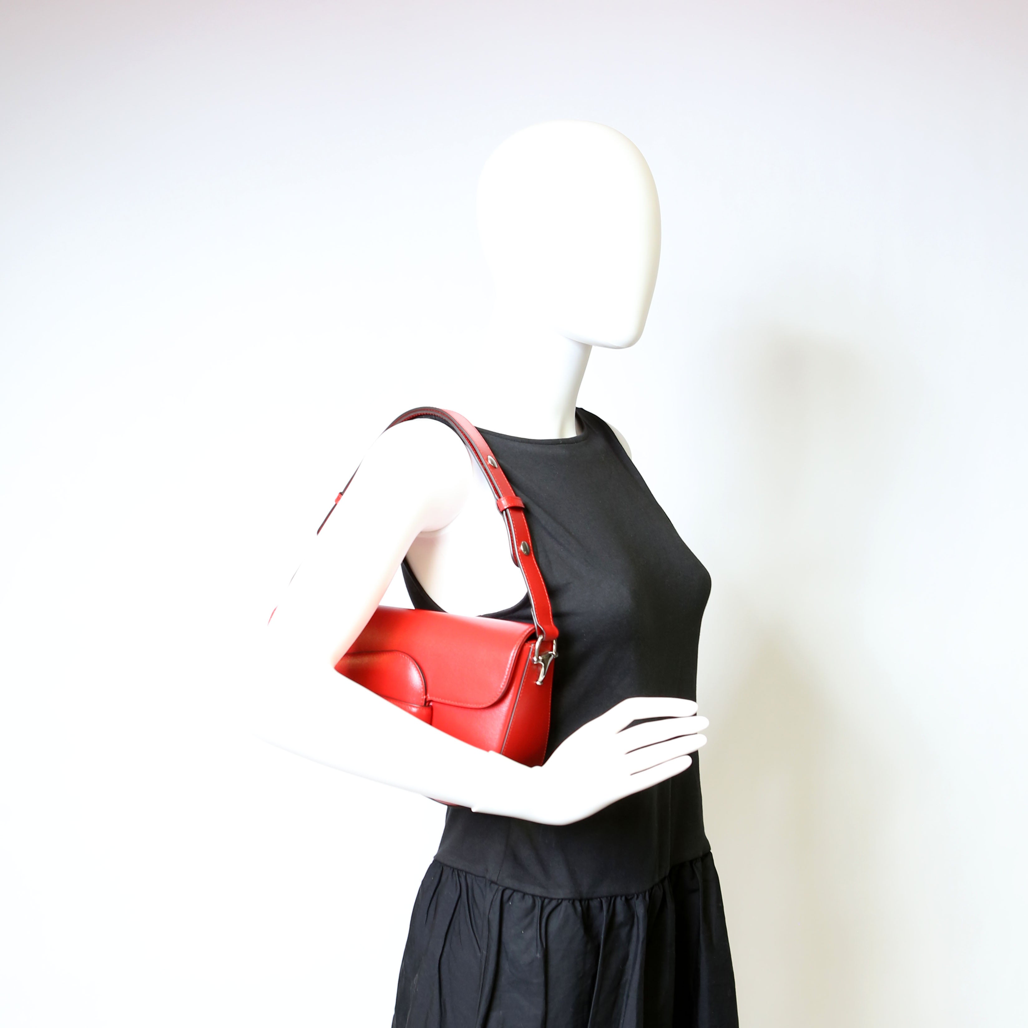 Gucci 764155 Horsebit 1955 GG Leather Asymmetric Shoulder Red