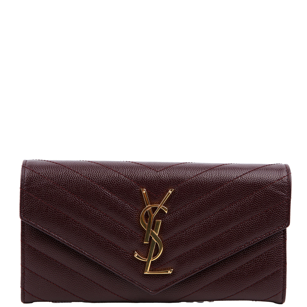 Saint Laurent Flap Wallet Large Grain De Poudre Burgundy