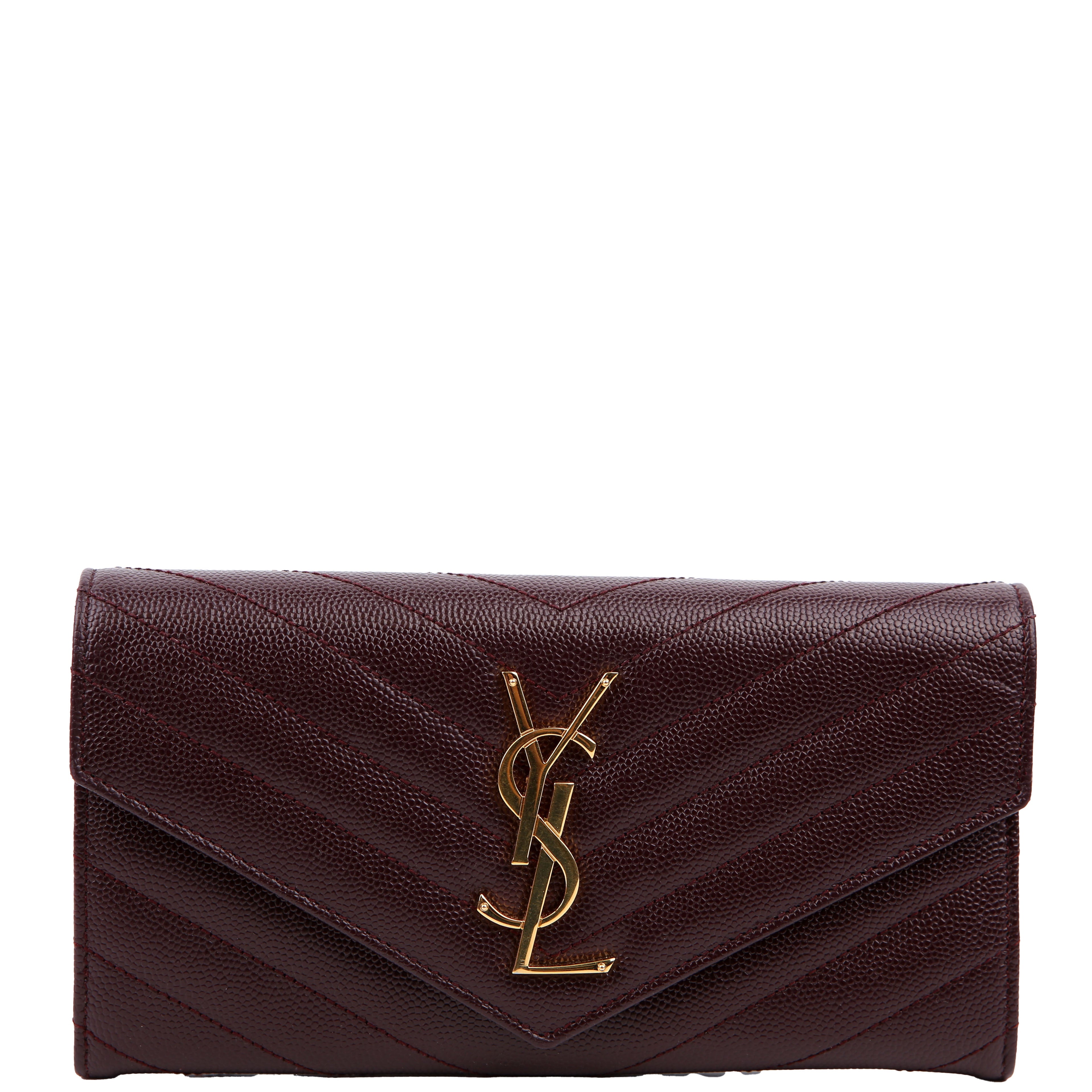 Saint Laurent Flap Wallet Large Grain De Poudre Burgundy
