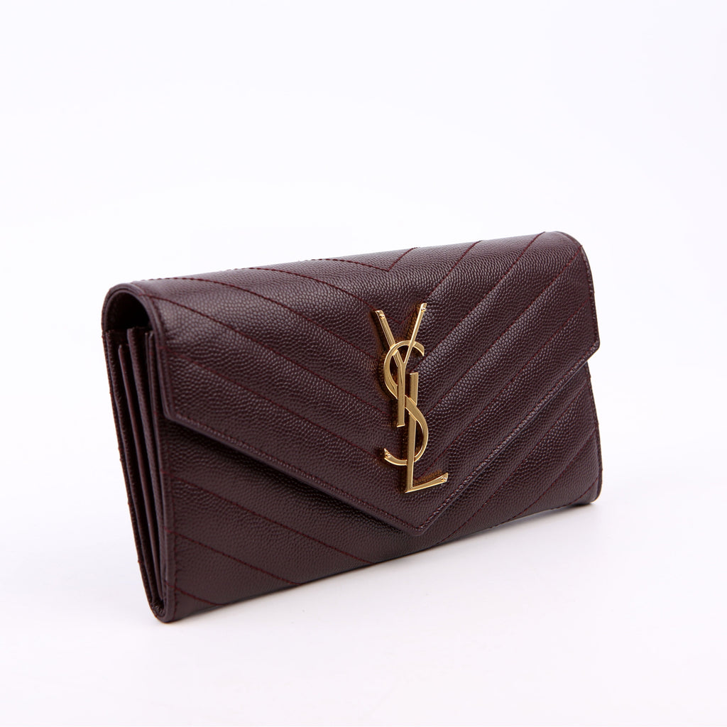 Saint Laurent Flap Wallet Large Grain De Poudre Burgundy