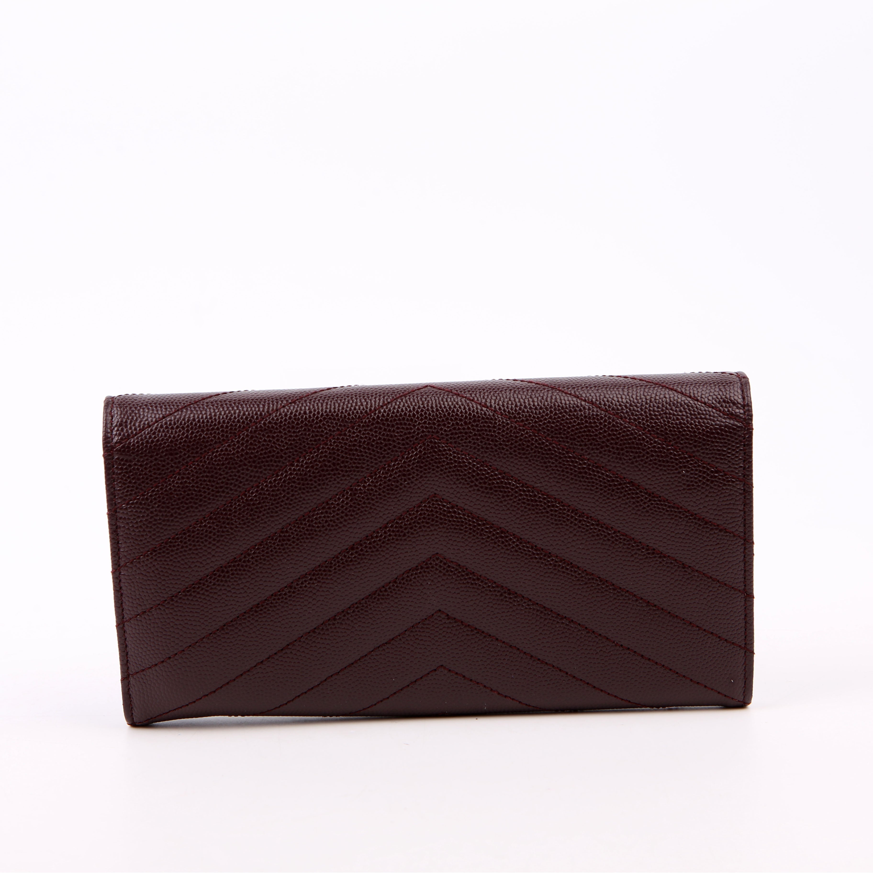 Saint Laurent Flap Wallet Large Grain De Poudre Burgundy