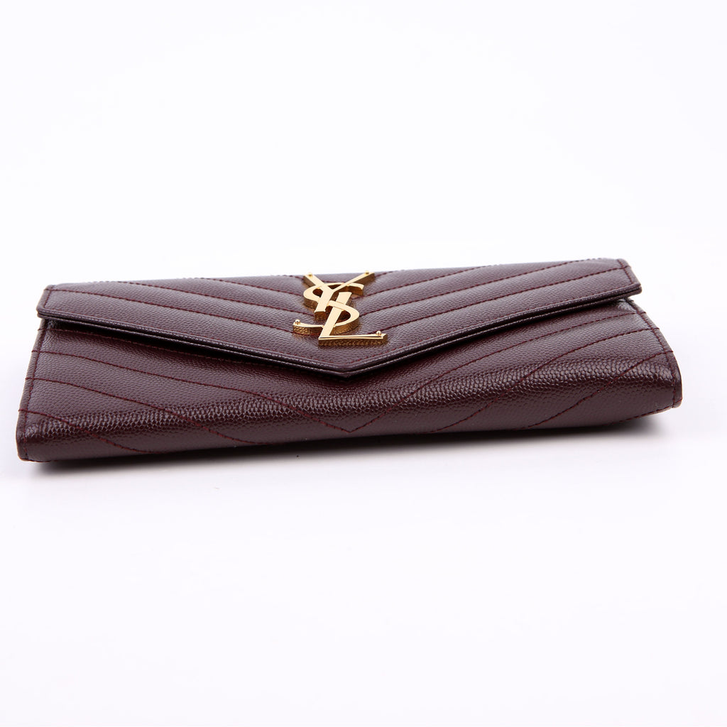Saint Laurent Flap Wallet Large Grain De Poudre Burgundy