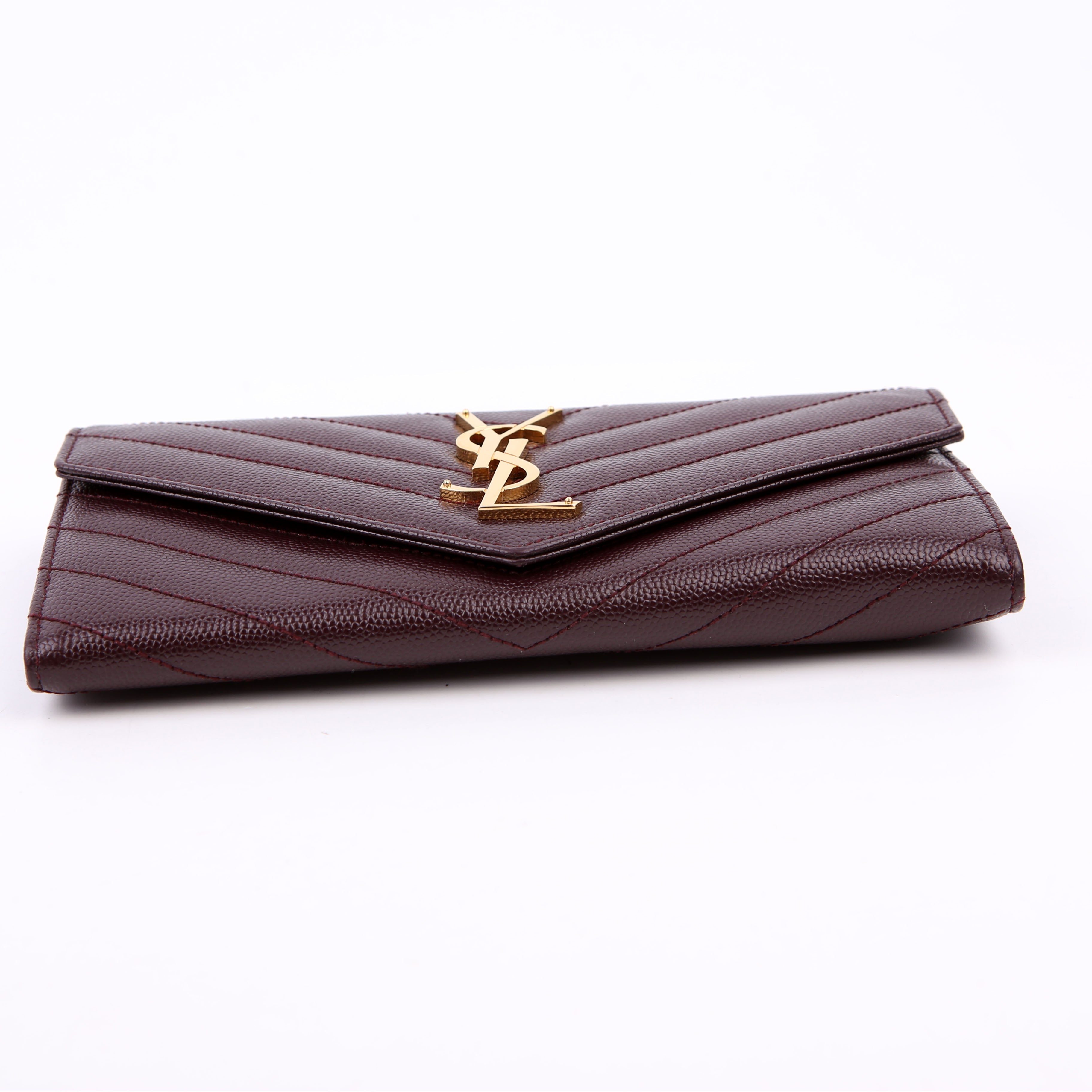 Saint Laurent Flap Wallet Large Grain De Poudre Burgundy