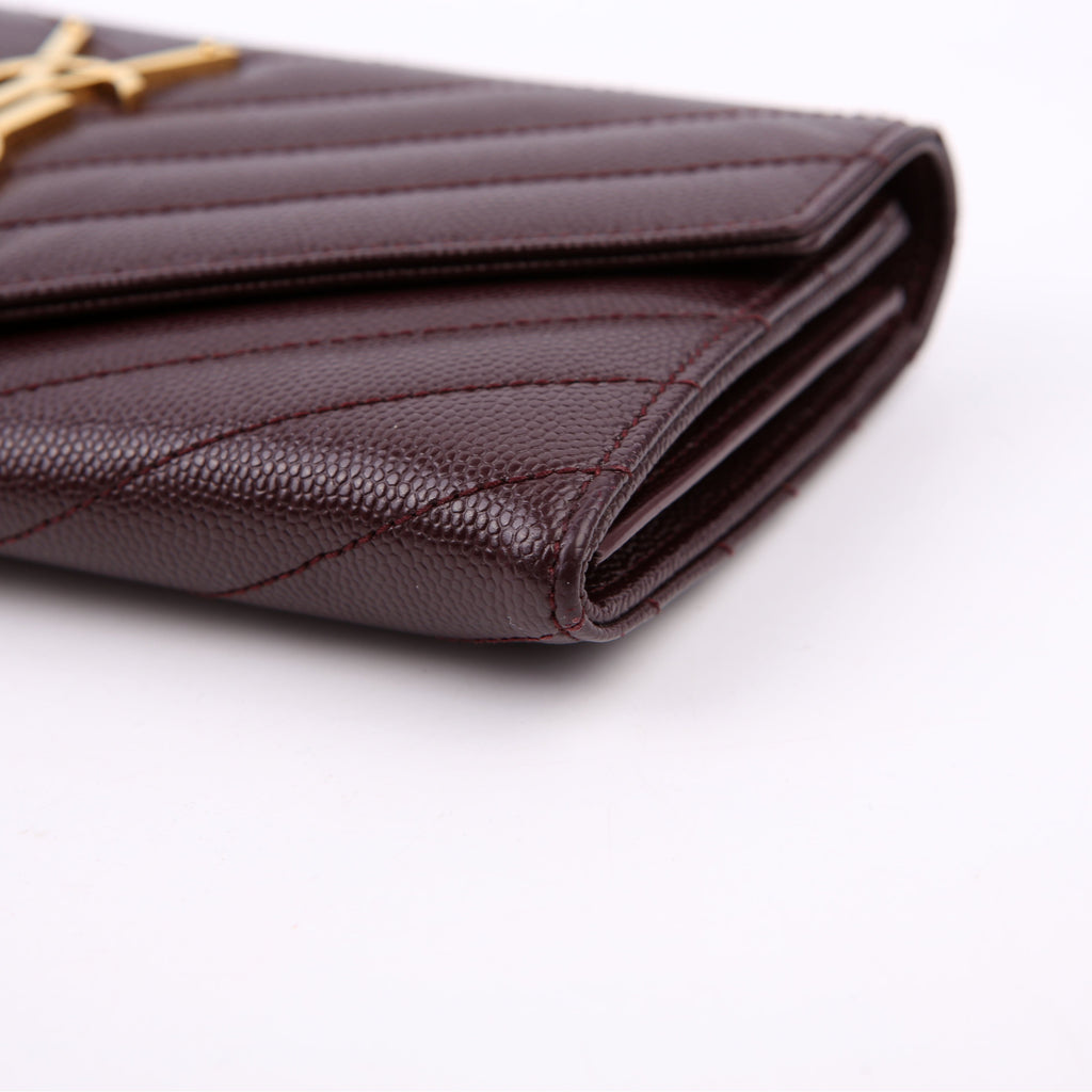 Saint Laurent Flap Wallet Large Grain De Poudre Burgundy
