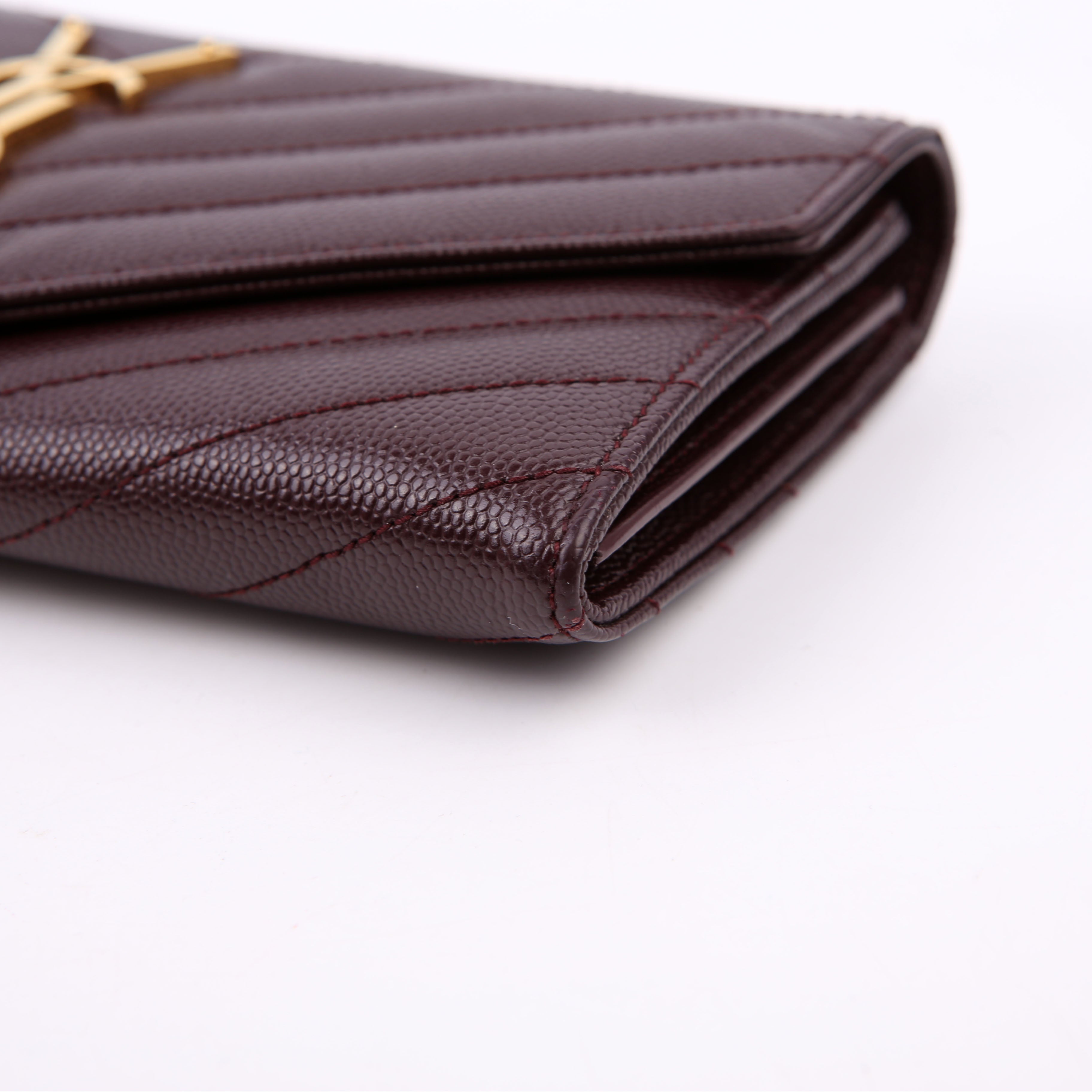 Saint Laurent Flap Wallet Large Grain De Poudre Burgundy