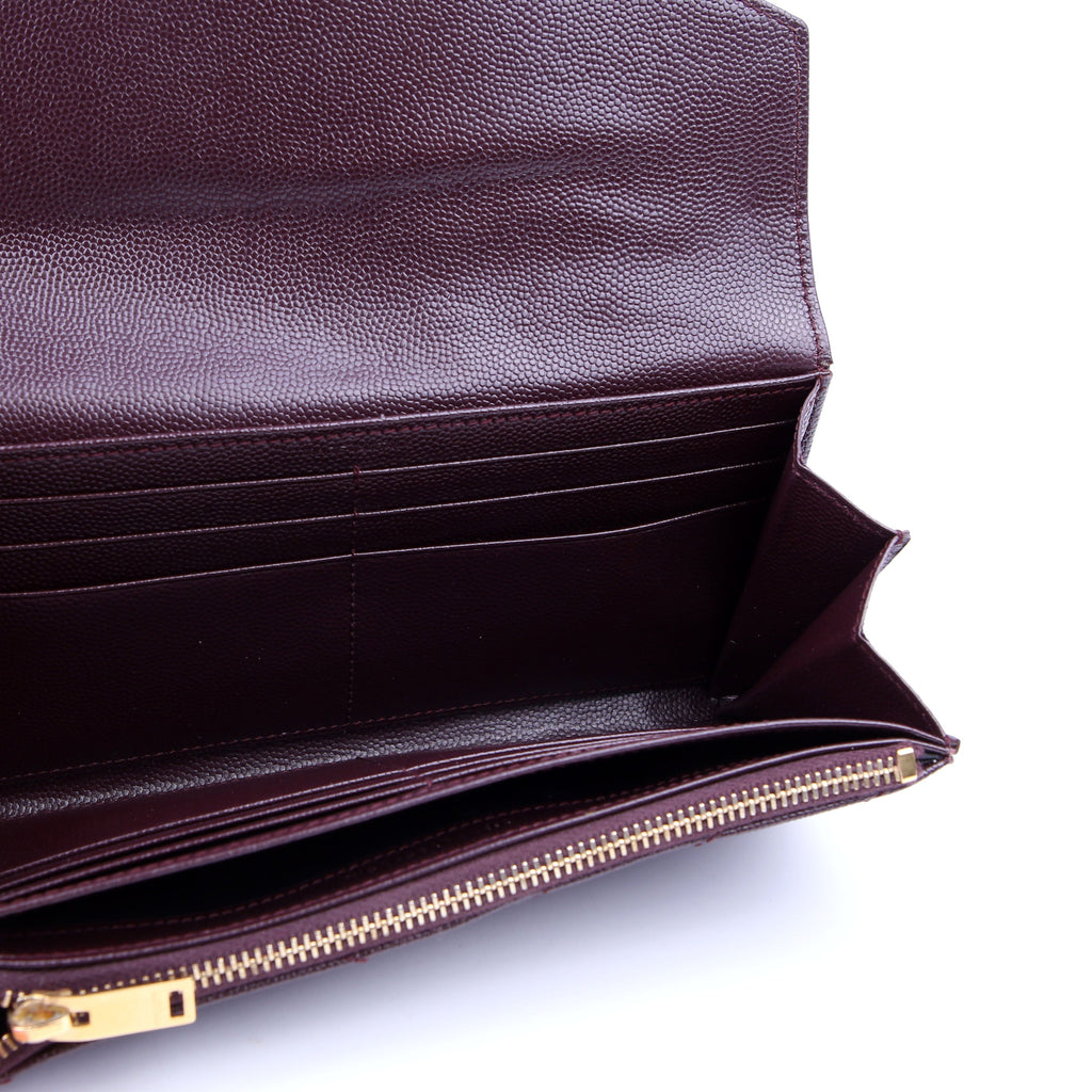 Saint Laurent Flap Wallet Large Grain De Poudre Burgundy