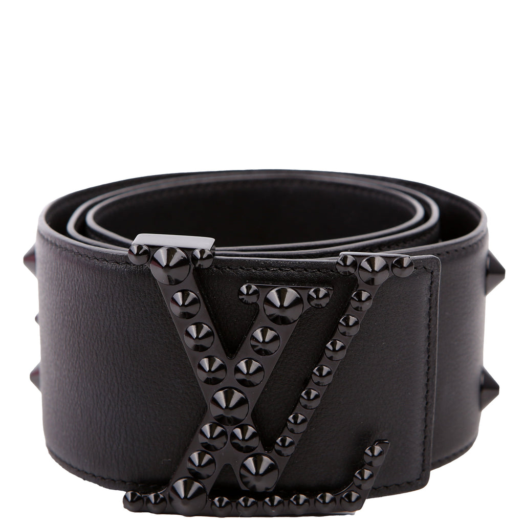 Louis Vuitton LV Initiales Clous Studded Leather Belt Size 85/34 Black