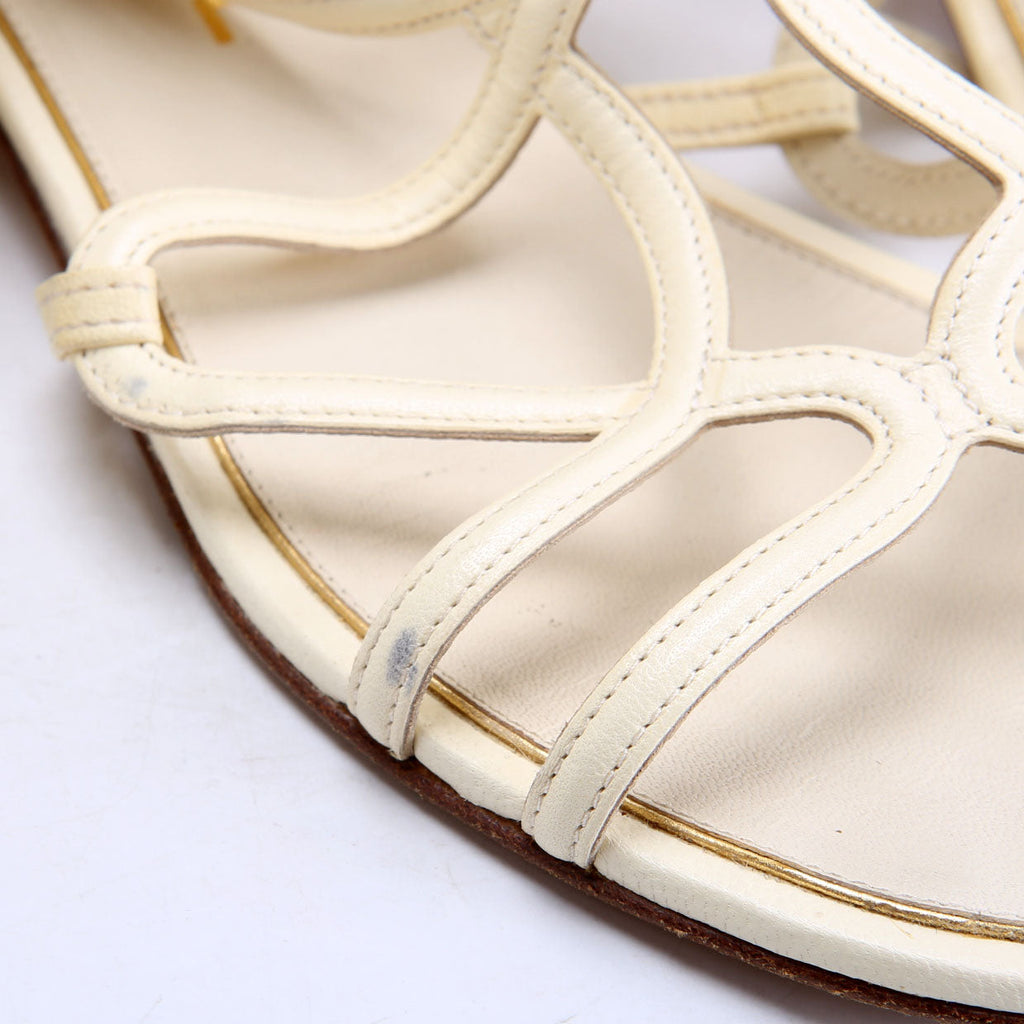 Chanel Gladiator Buckle Sandals Size 37.5 Cream