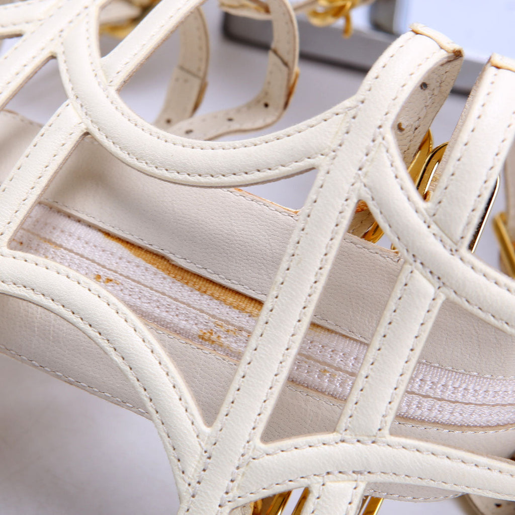 Chanel Gladiator Buckle Sandals Size 37.5 Cream