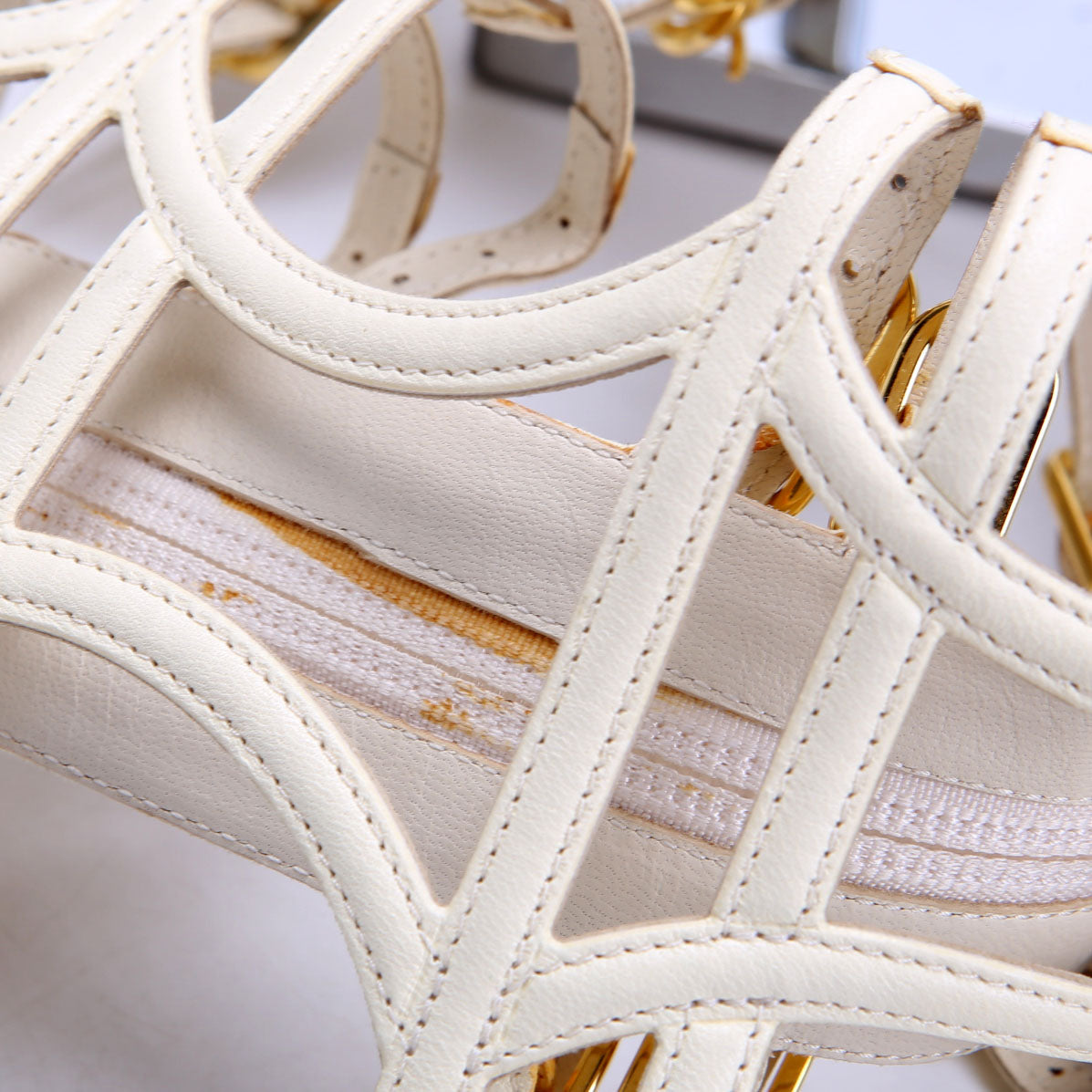 Chanel Gladiator Buckle Sandals Size 37.5 Cream