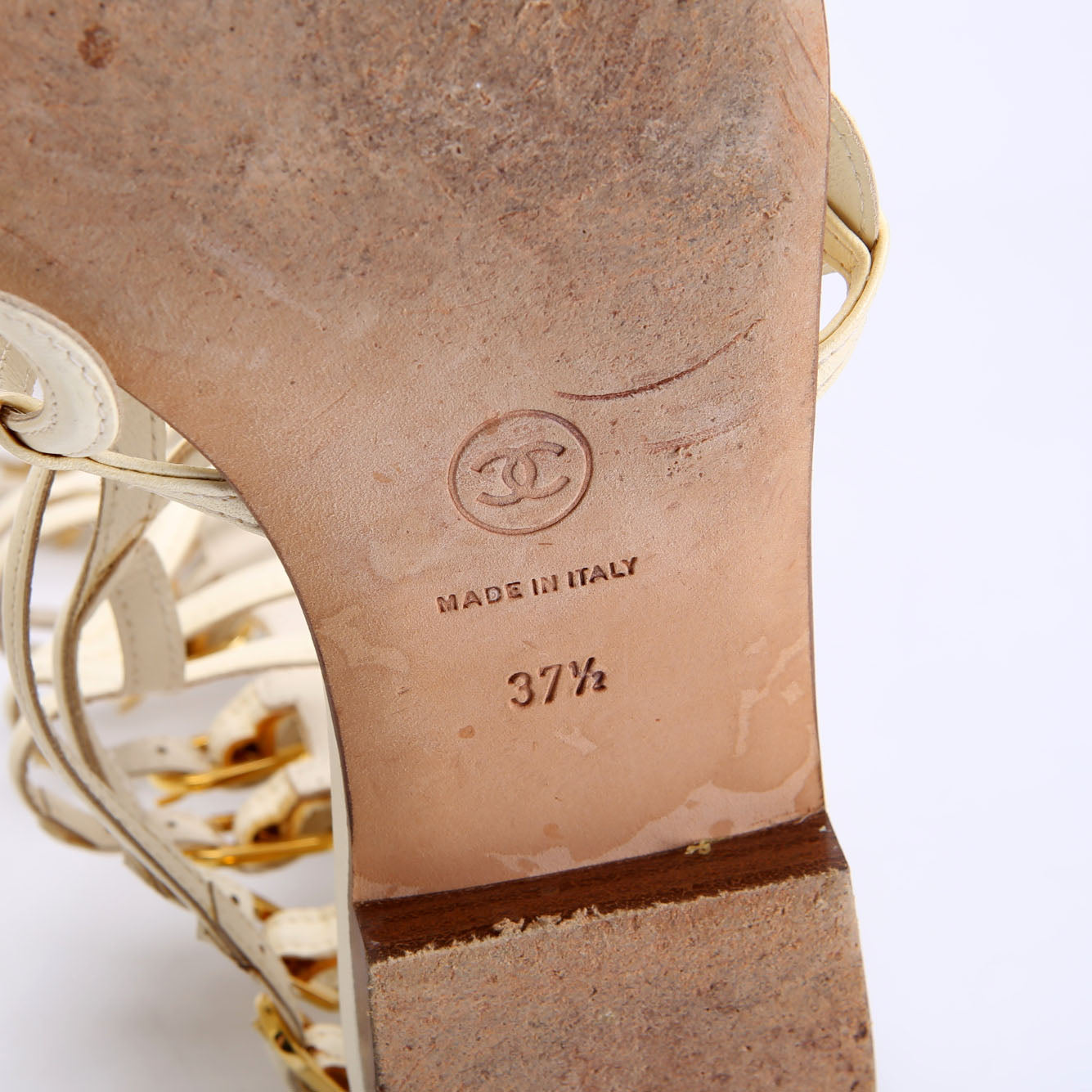 Chanel Gladiator Buckle Sandals Size 37.5 Cream