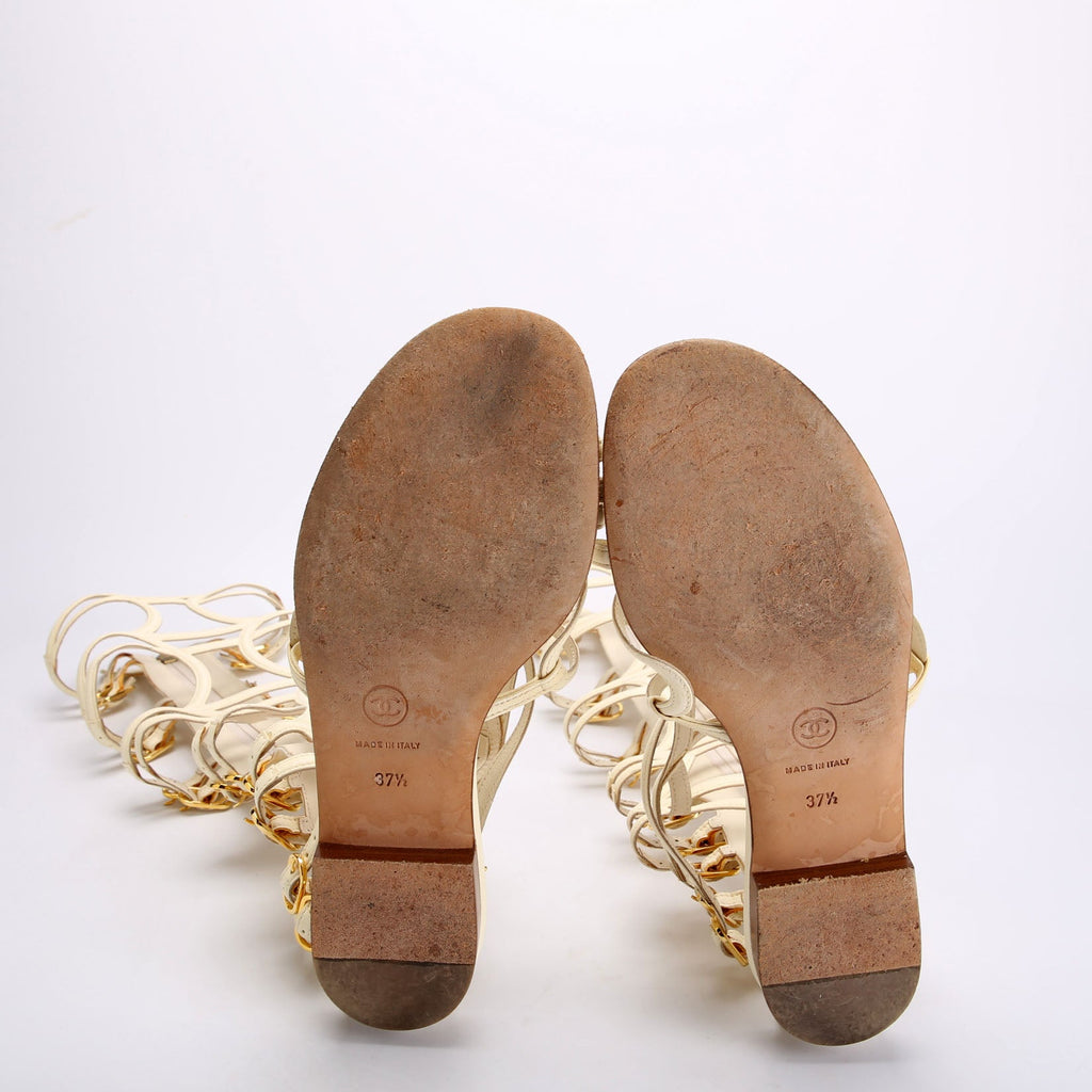 Chanel Gladiator Buckle Sandals Size 37.5 Cream