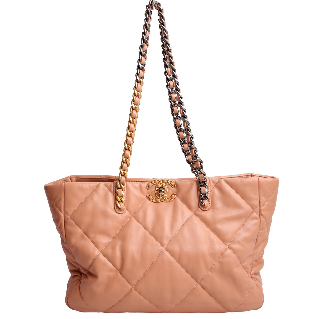 Chanel Chanel 19 Quilted Goatskin East/West Shopping Tote Nude