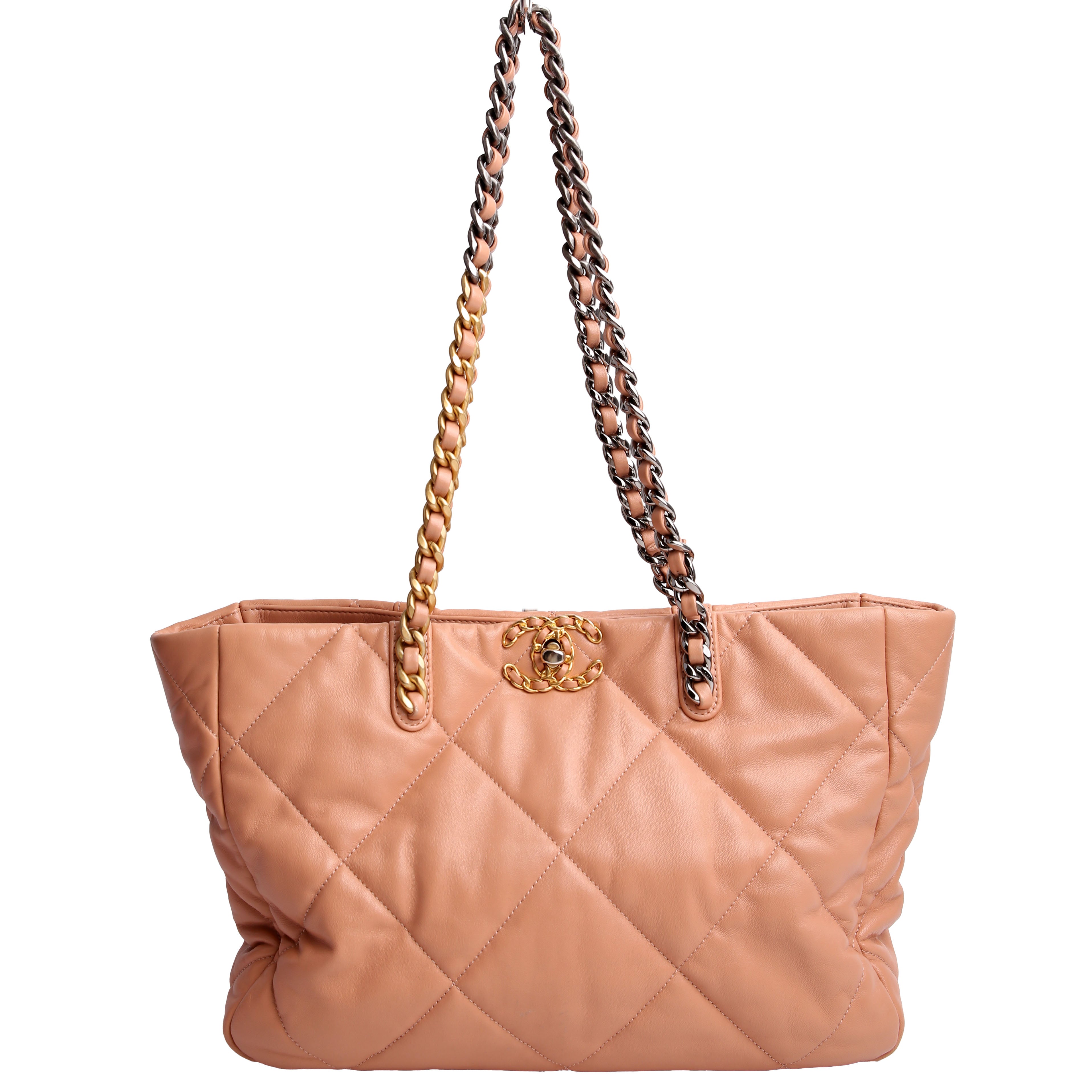 Chanel Chanel 19 Quilted Goatskin East/West Shopping Tote Nude