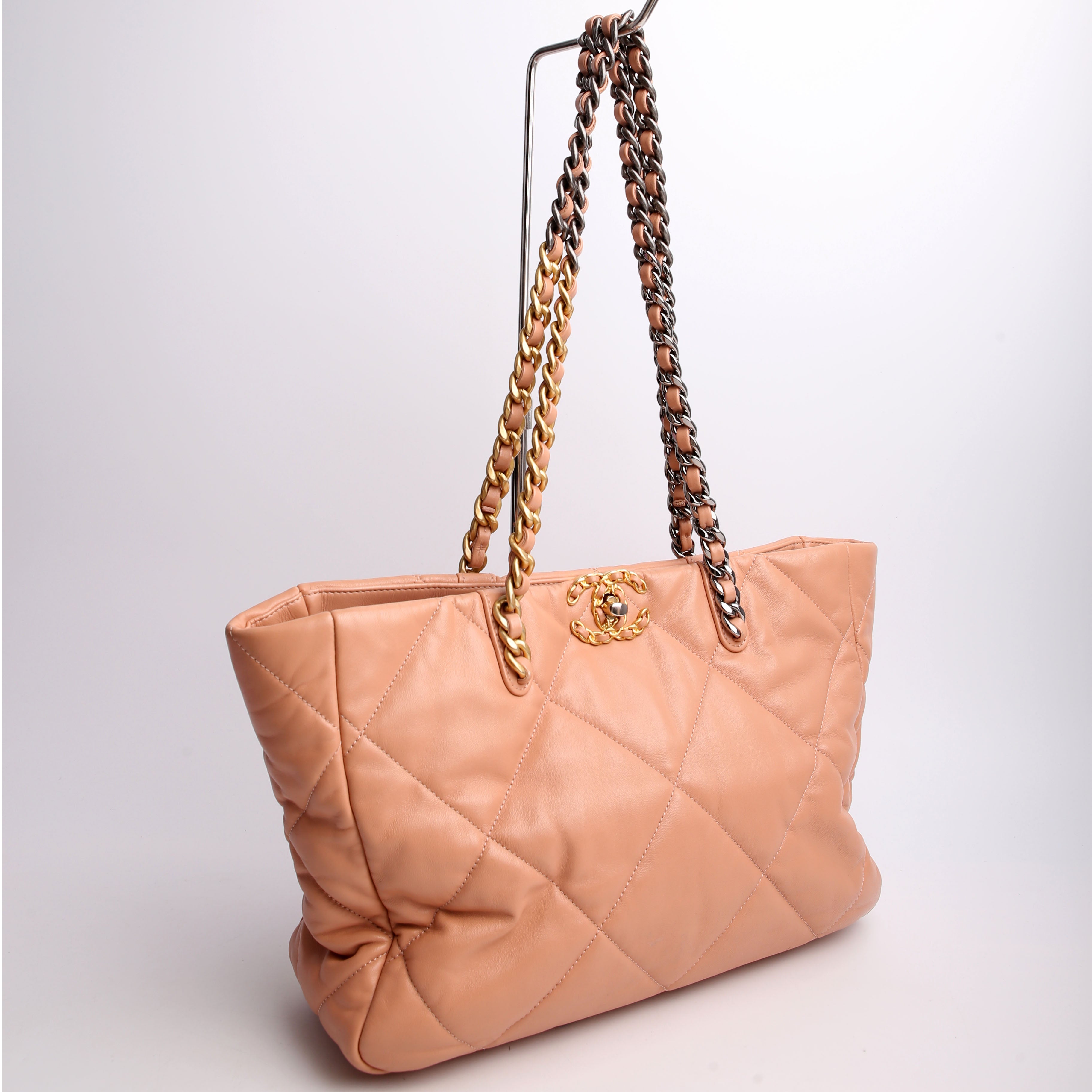 Chanel Chanel 19 Quilted Goatskin East/West Shopping Tote Nude
