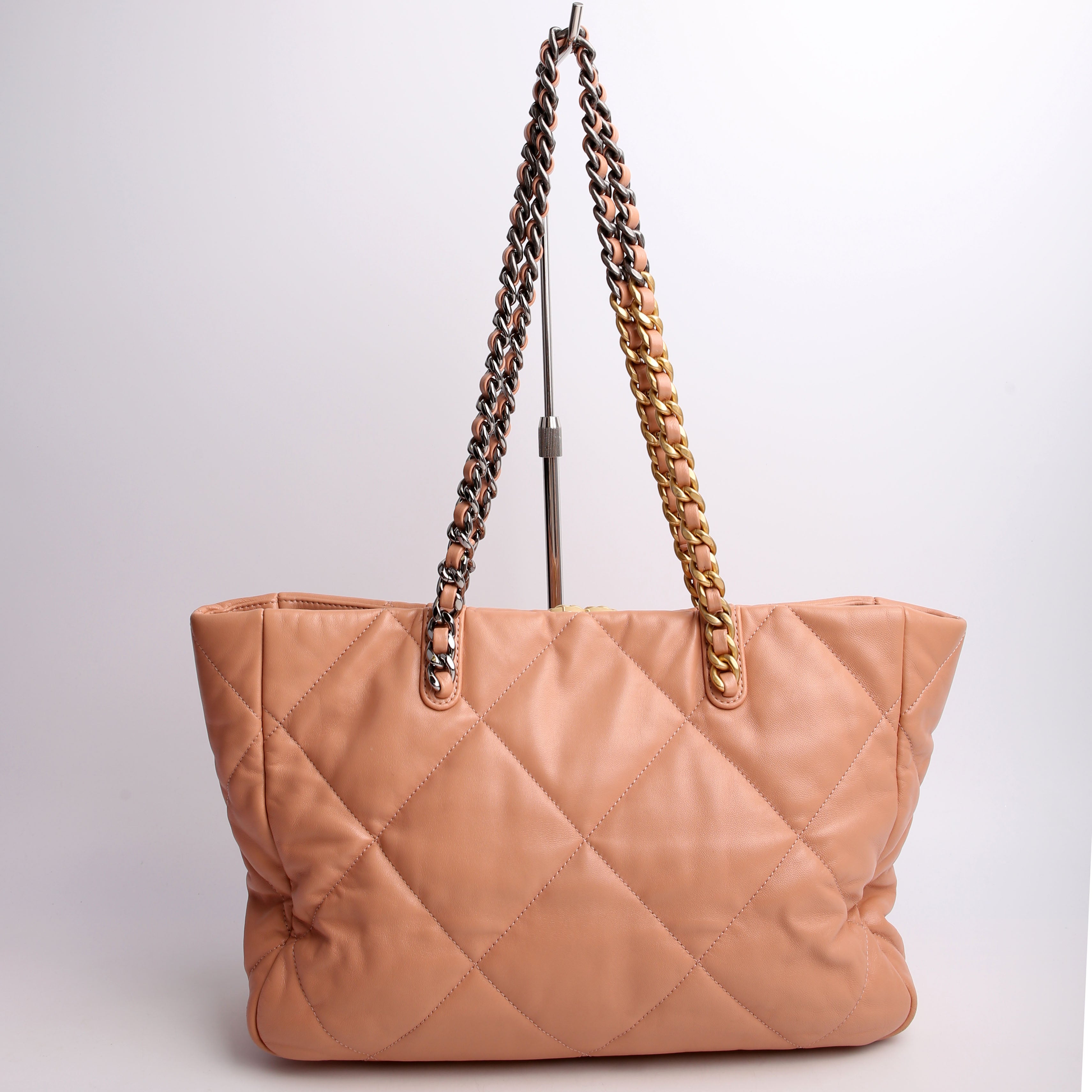 Chanel Chanel 19 Quilted Goatskin East/West Shopping Tote Nude