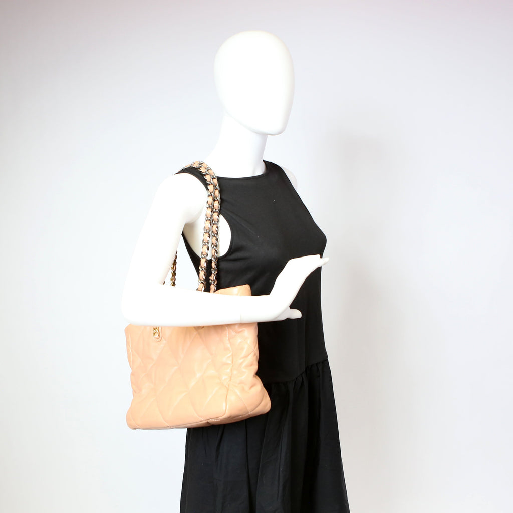 Chanel Chanel 19 Quilted Goatskin East/West Shopping Tote Nude