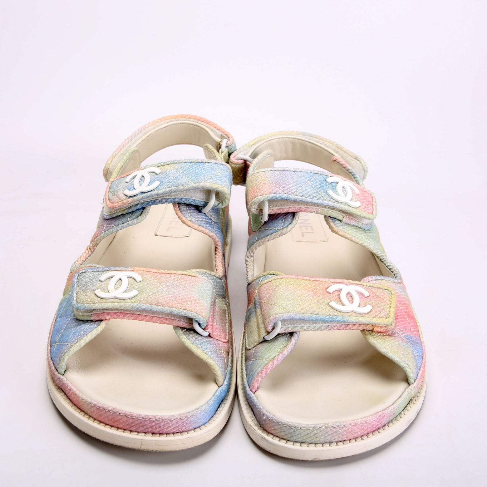 Chanel CC Dad Sandals Quilted Fabric Size 42