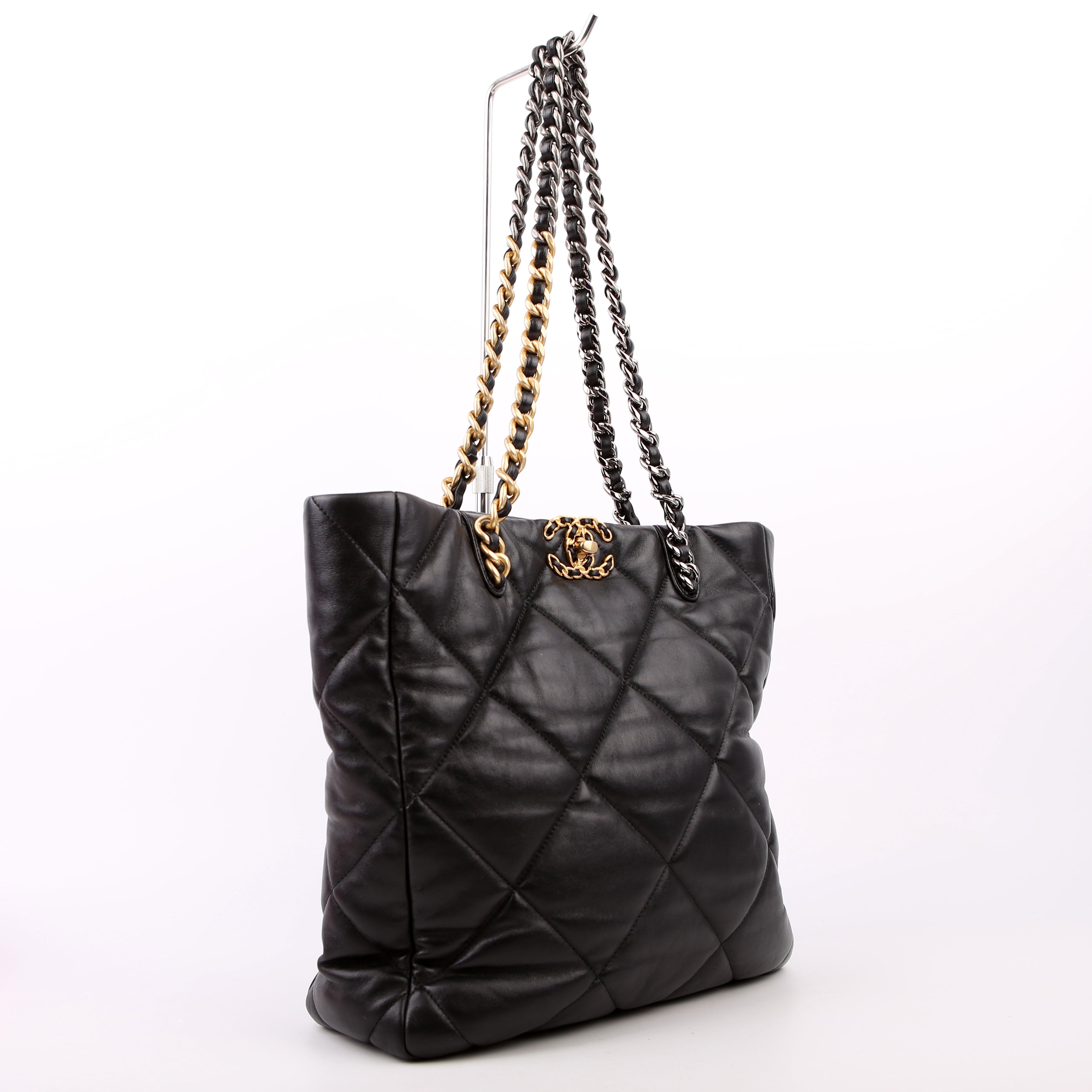 Chanel Chanel 19 Quilted Goatskin N/S Shopping Tote Black