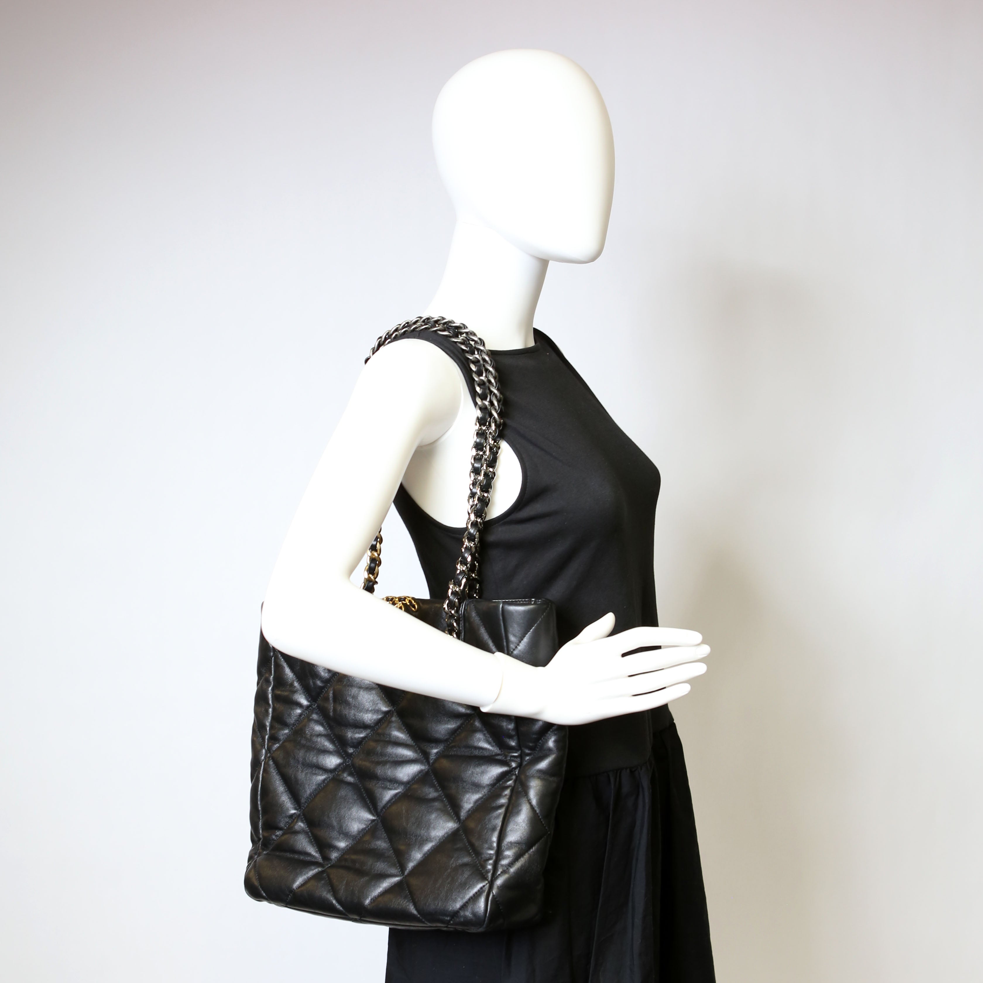 Chanel Chanel 19 Quilted Goatskin N/S Shopping Tote Black