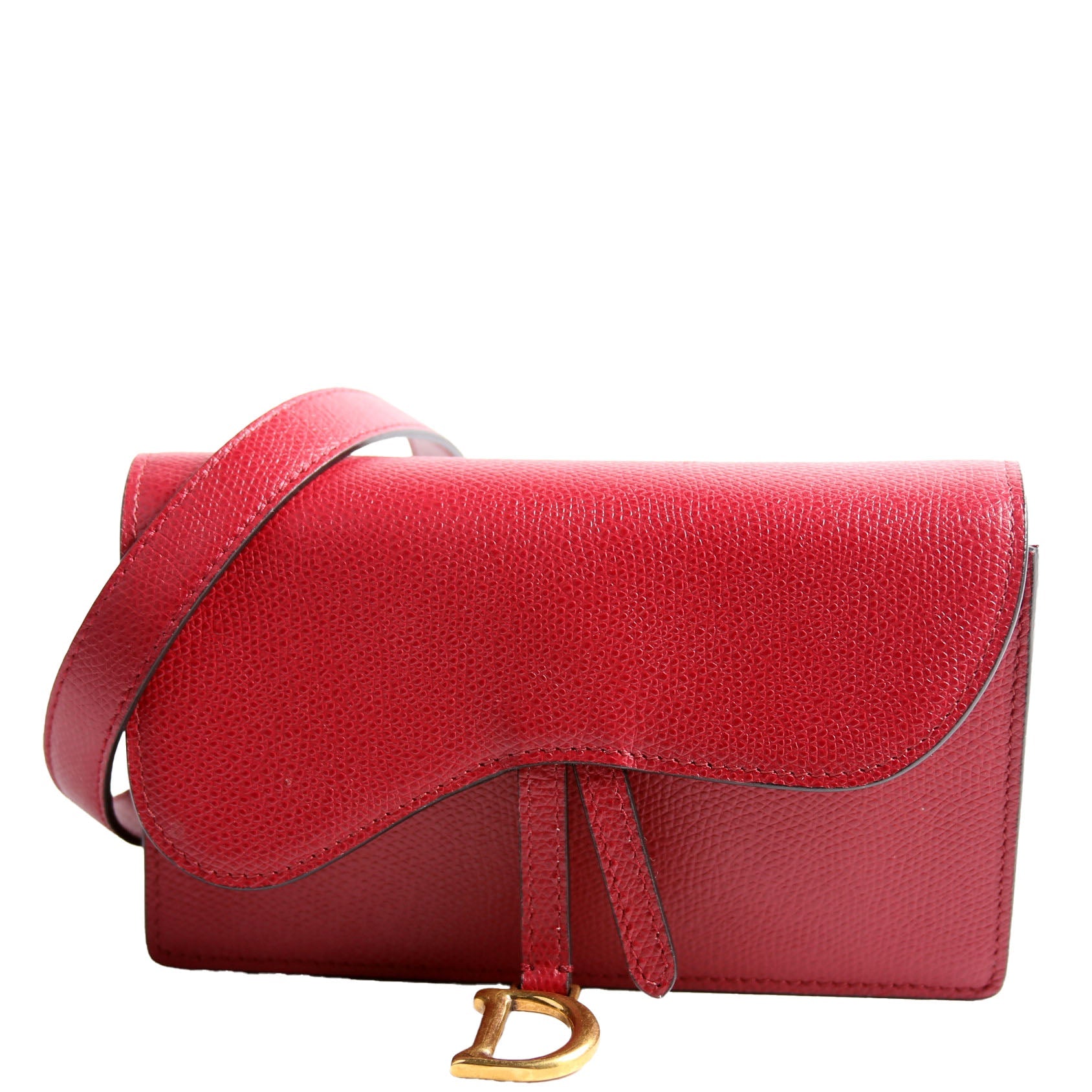 Christian Dior Slim Saddle Bag Grain Leather Red