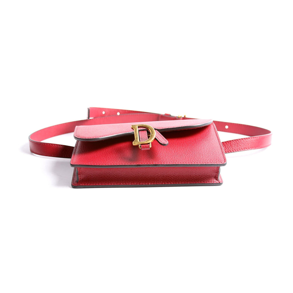 Christian Dior Slim Saddle Bag Grain Leather Red