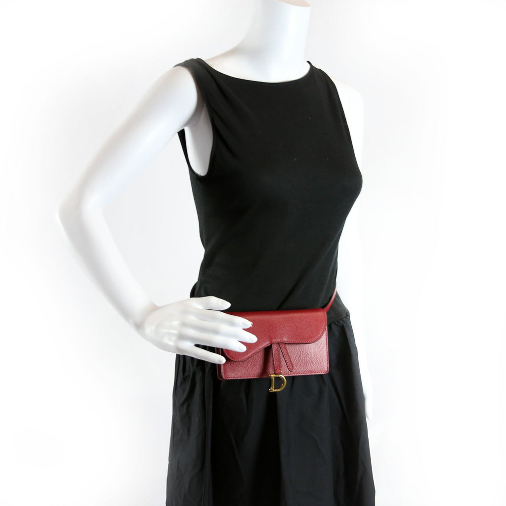 Christian Dior Slim Saddle Bag Grain Leather Red