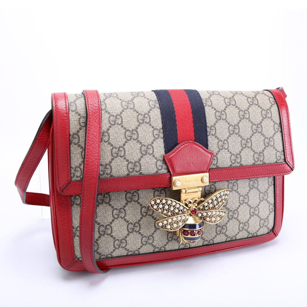 Gucci 524356 GG Supreme Queen Margaret Medium Shoulder Bag Beige/Red