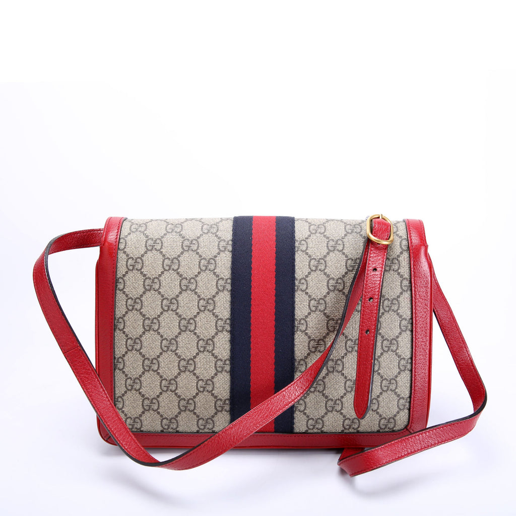 Gucci 524356 GG Supreme Queen Margaret Medium Shoulder Bag Beige/Red
