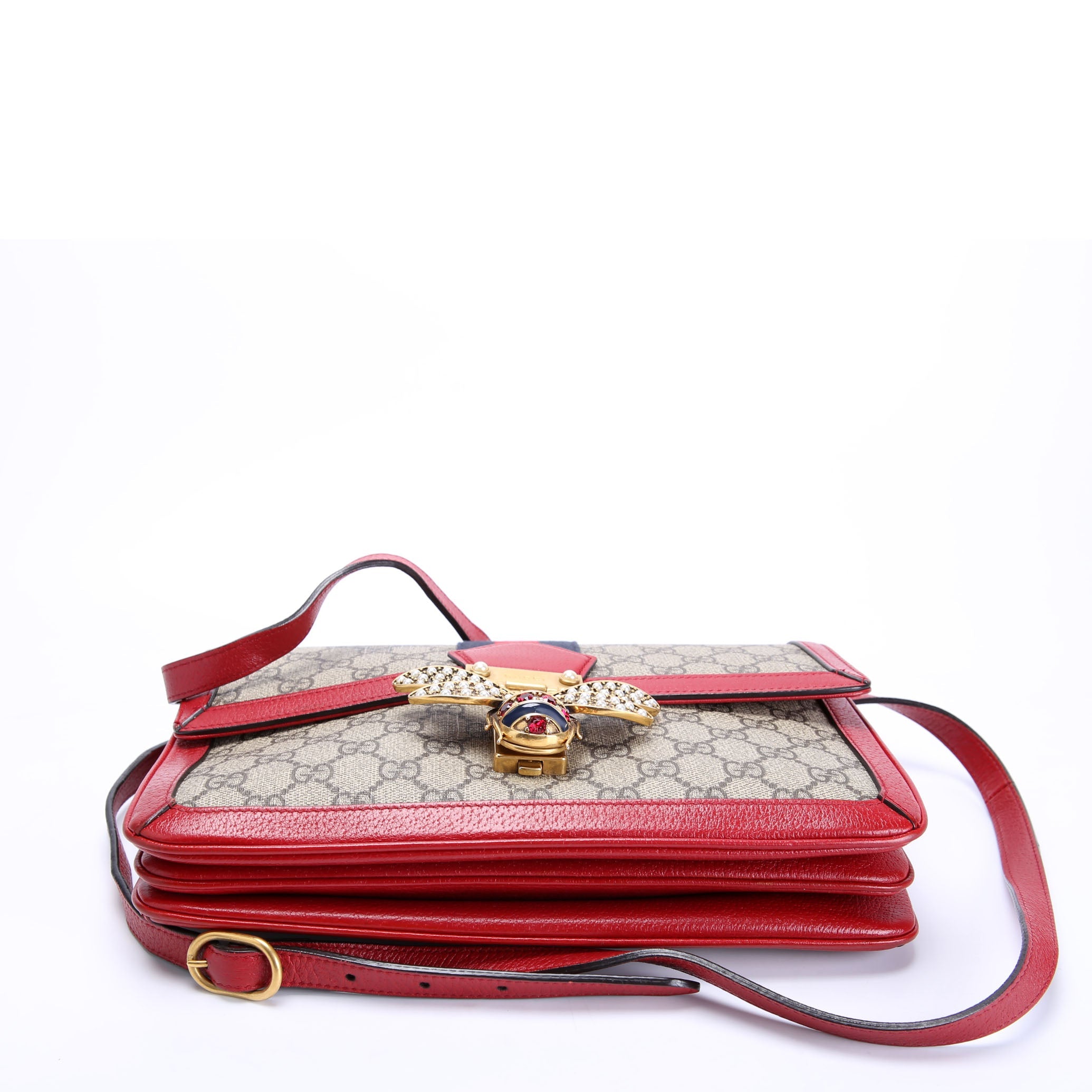 Gucci 524356 GG Supreme Queen Margaret Medium Shoulder Bag Beige/Red