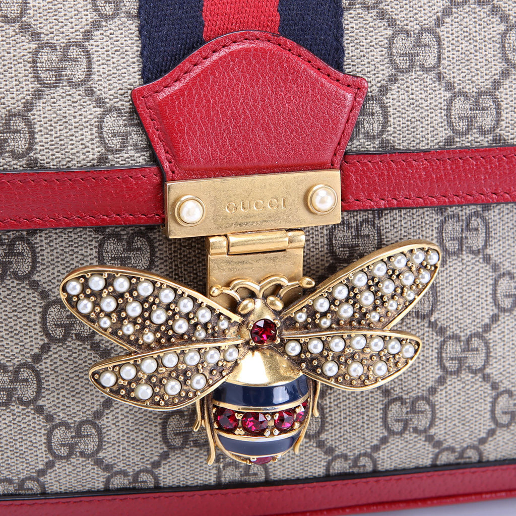 Gucci 524356 GG Supreme Queen Margaret Medium Shoulder Bag Beige/Red