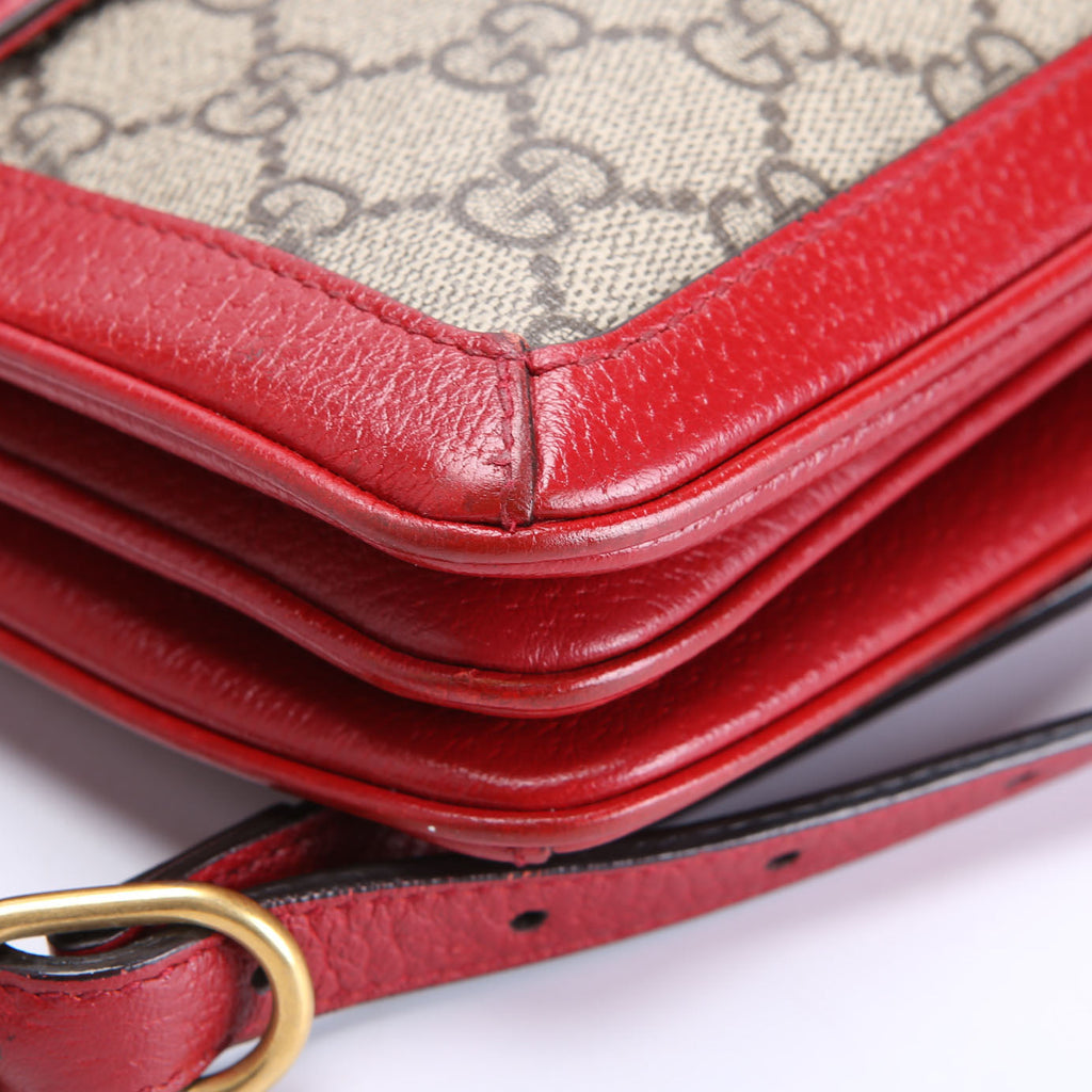 Gucci 524356 GG Supreme Queen Margaret Medium Shoulder Bag Beige/Red