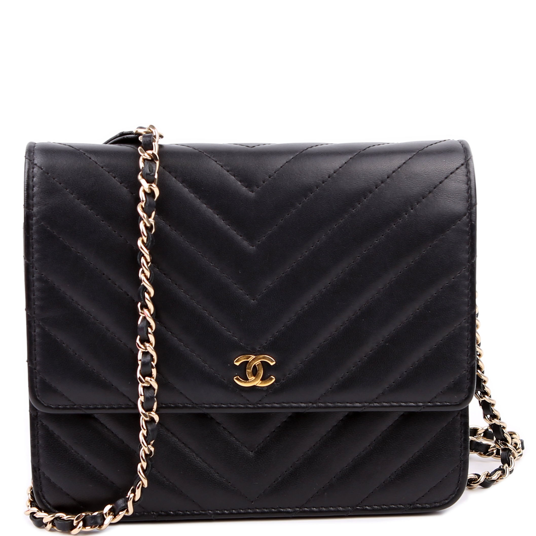 Chanel WOC Chevron Square Calfskin 24M Black