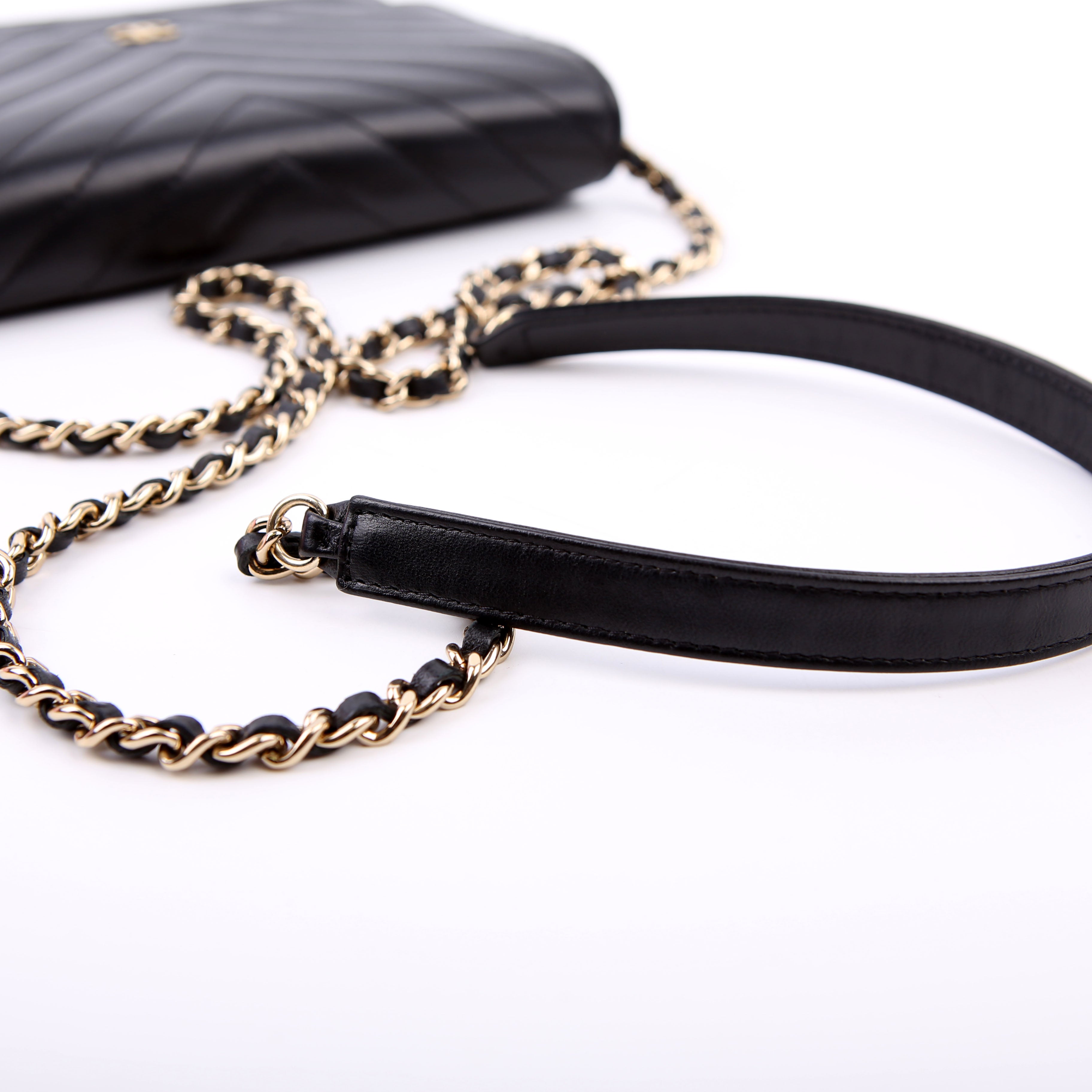 Chanel WOC Chevron Square Calfskin 24M Black