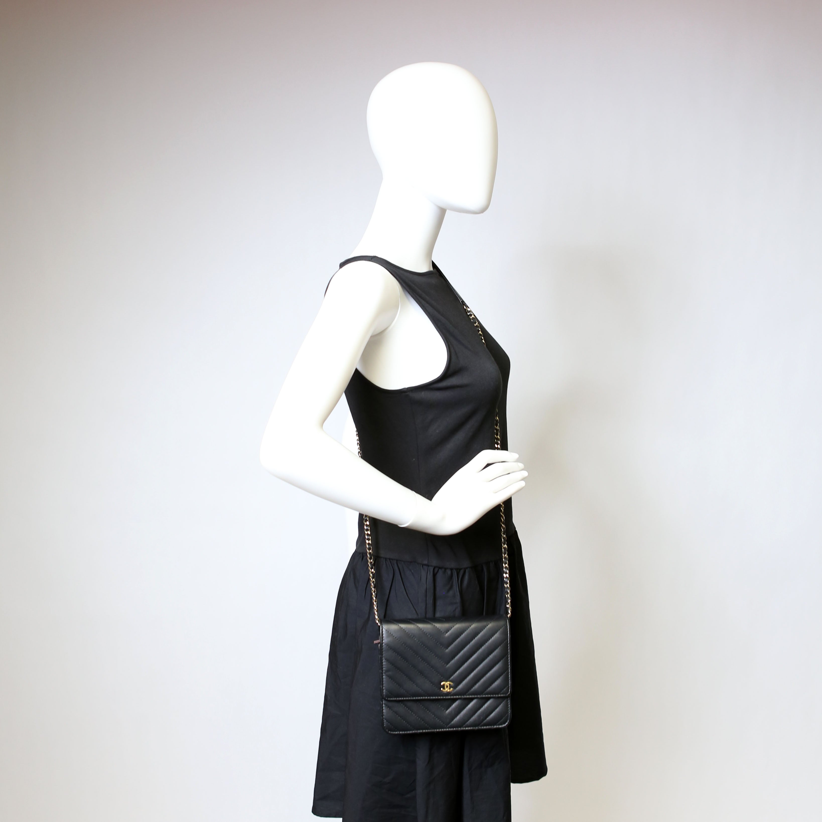 Chanel WOC Chevron Square Calfskin 24M Black