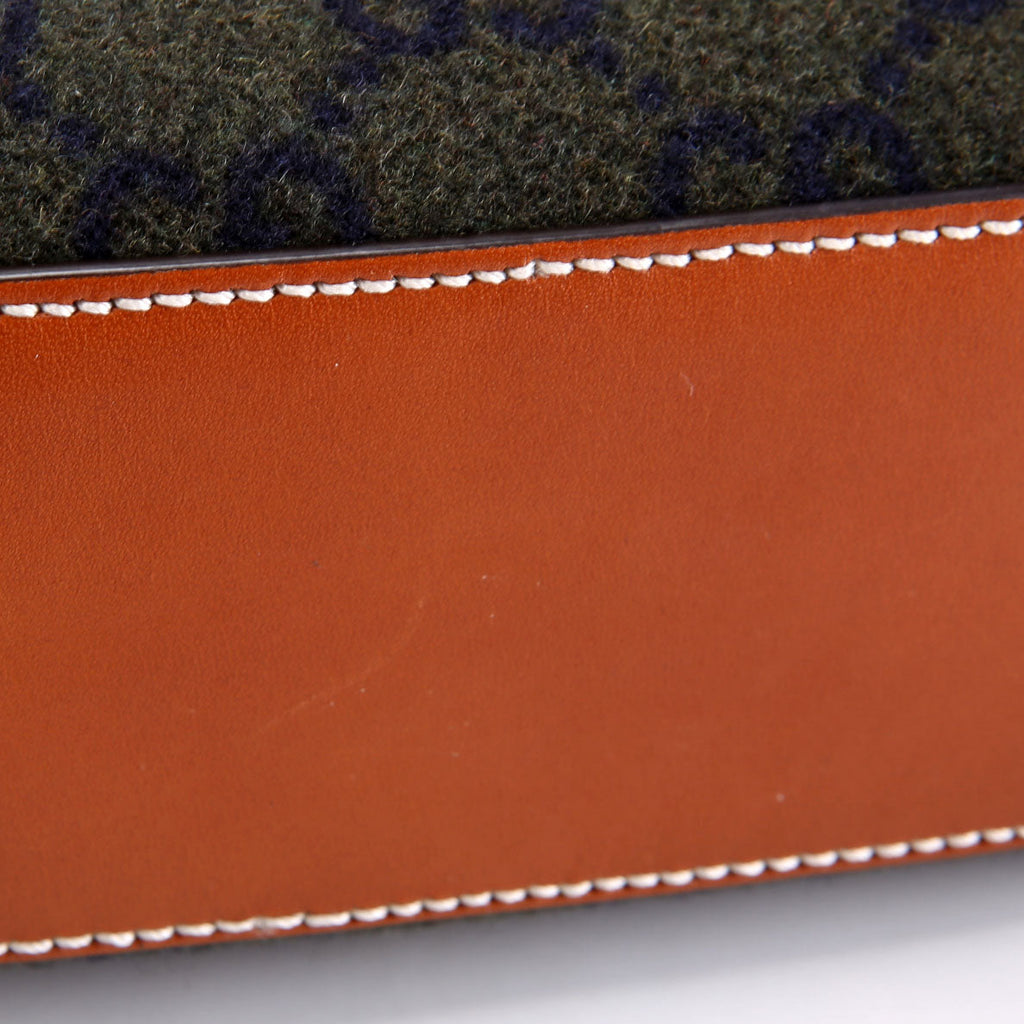 Gucci 671625 GG Wool/Calfskin Script Patch Shoulder Green/Brown