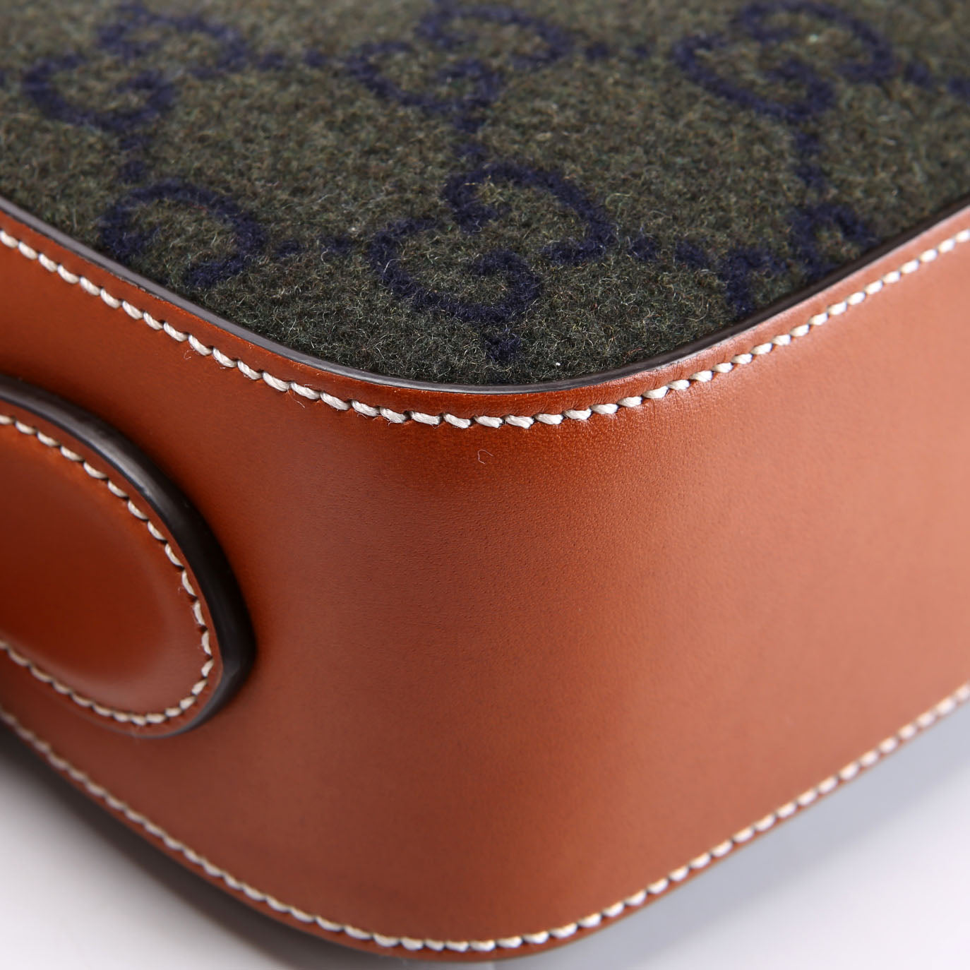 Gucci 671625 GG Wool/Calfskin Script Patch Shoulder Green/Brown