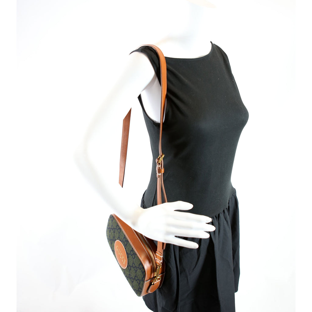 Gucci 671625 GG Wool/Calfskin Script Patch Shoulder Green/Brown