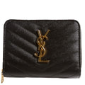 Saint Laurent 403723 Cassandre Grain De Poudre Compact Zip Around Wallet Black