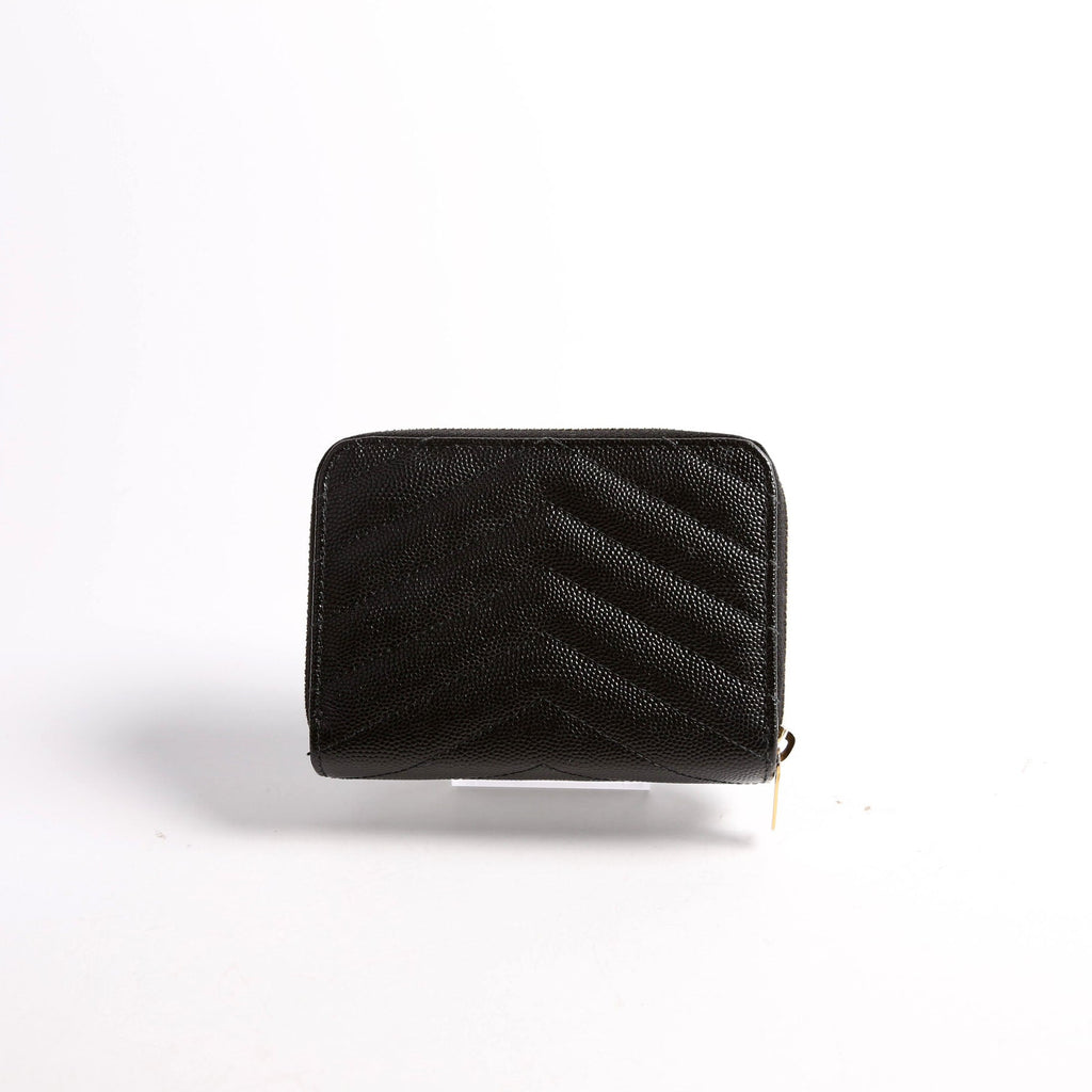 Saint Laurent 403723 Cassandre Grain De Poudre Compact Zip Around Wallet Black