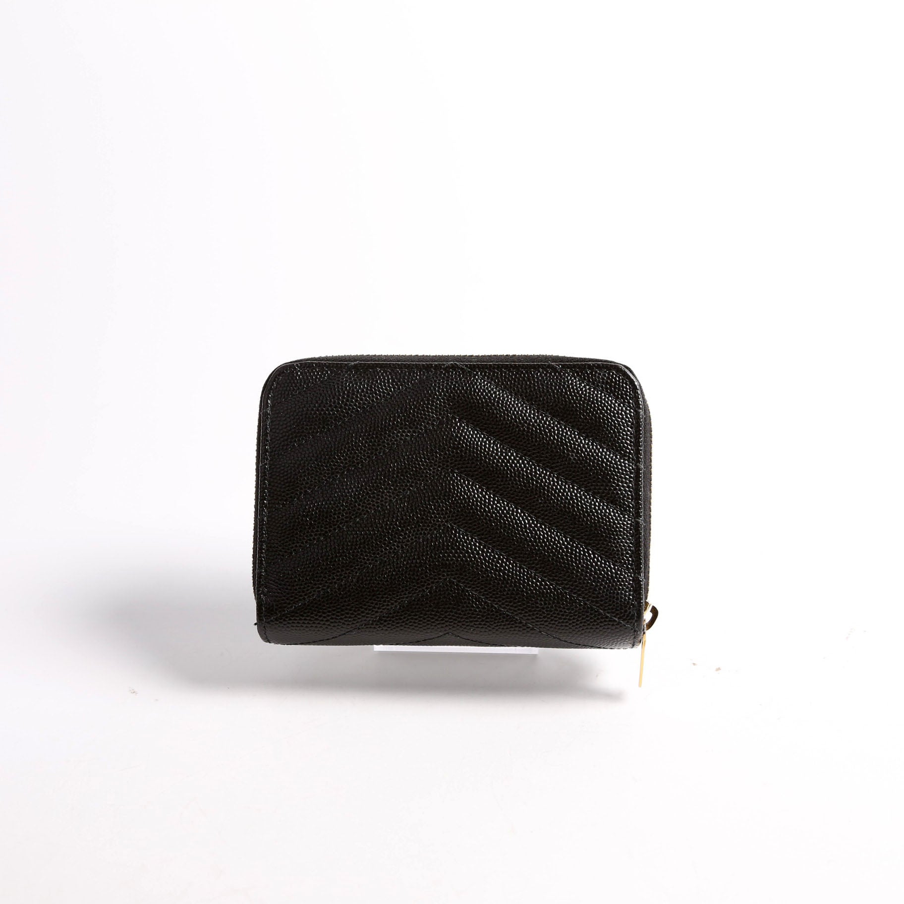 Saint Laurent 403723 Cassandre Grain De Poudre Compact Zip Around Wallet Black