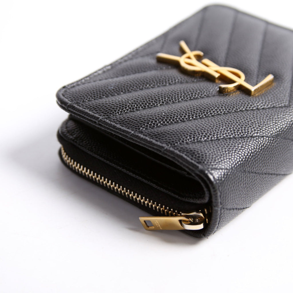 Saint Laurent 403723 Cassandre Grain De Poudre Compact Zip Around Wallet Black