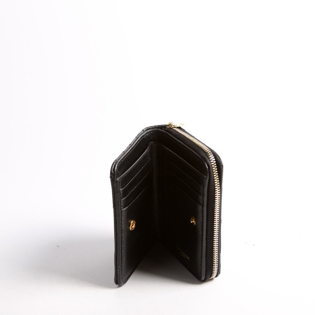 Saint Laurent 403723 Cassandre Grain De Poudre Compact Zip Around Wallet Black